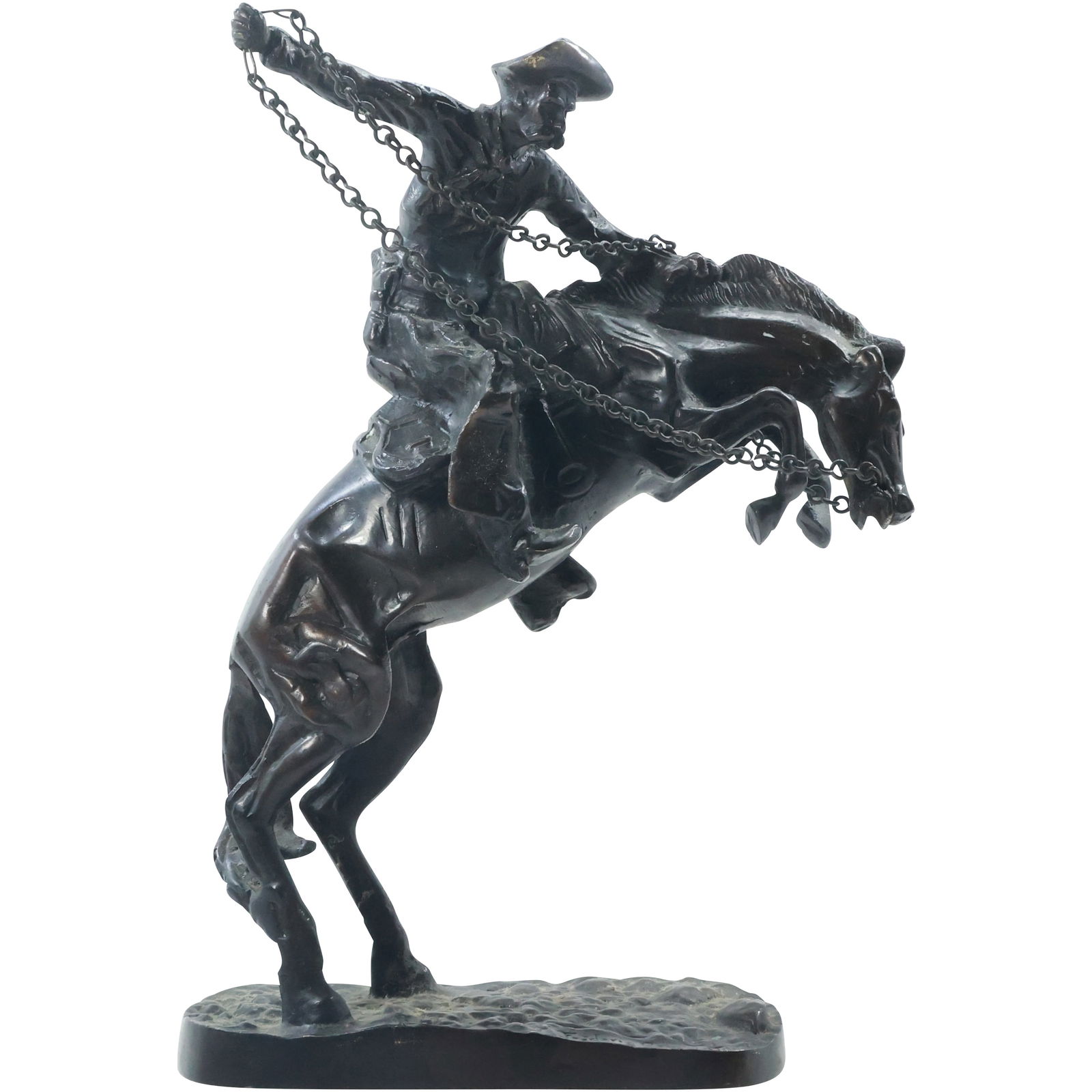after Frederic Remington Solid Bronze Bronco Buster Statue Sculpture 12.5 in. height x 9.5 in. wide (1 of 18)