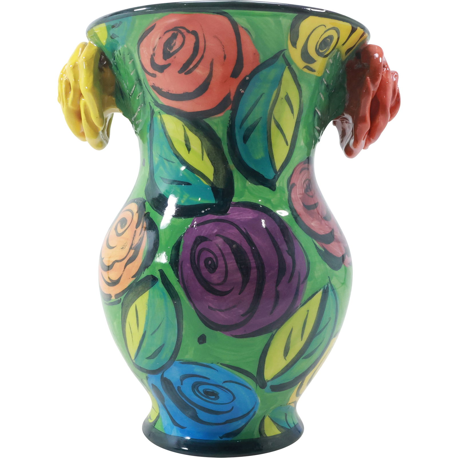 Mary Rose Young Multi Colored Flowered Vase with Applied Roses 8.75 in. height (1 of 19)