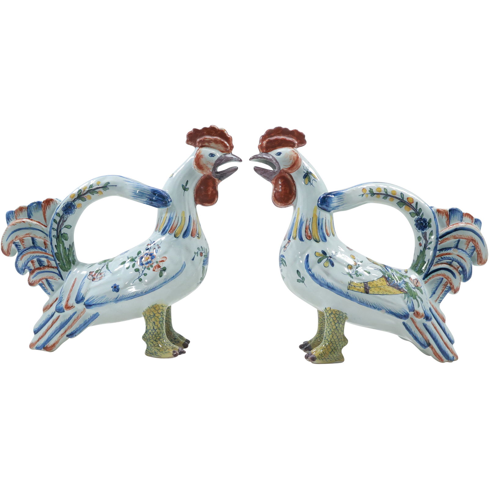Set of 2 Italian Handpainted Ceramic Rooster Teapots 11.25 in. height x 12 in. length (1 of 19)