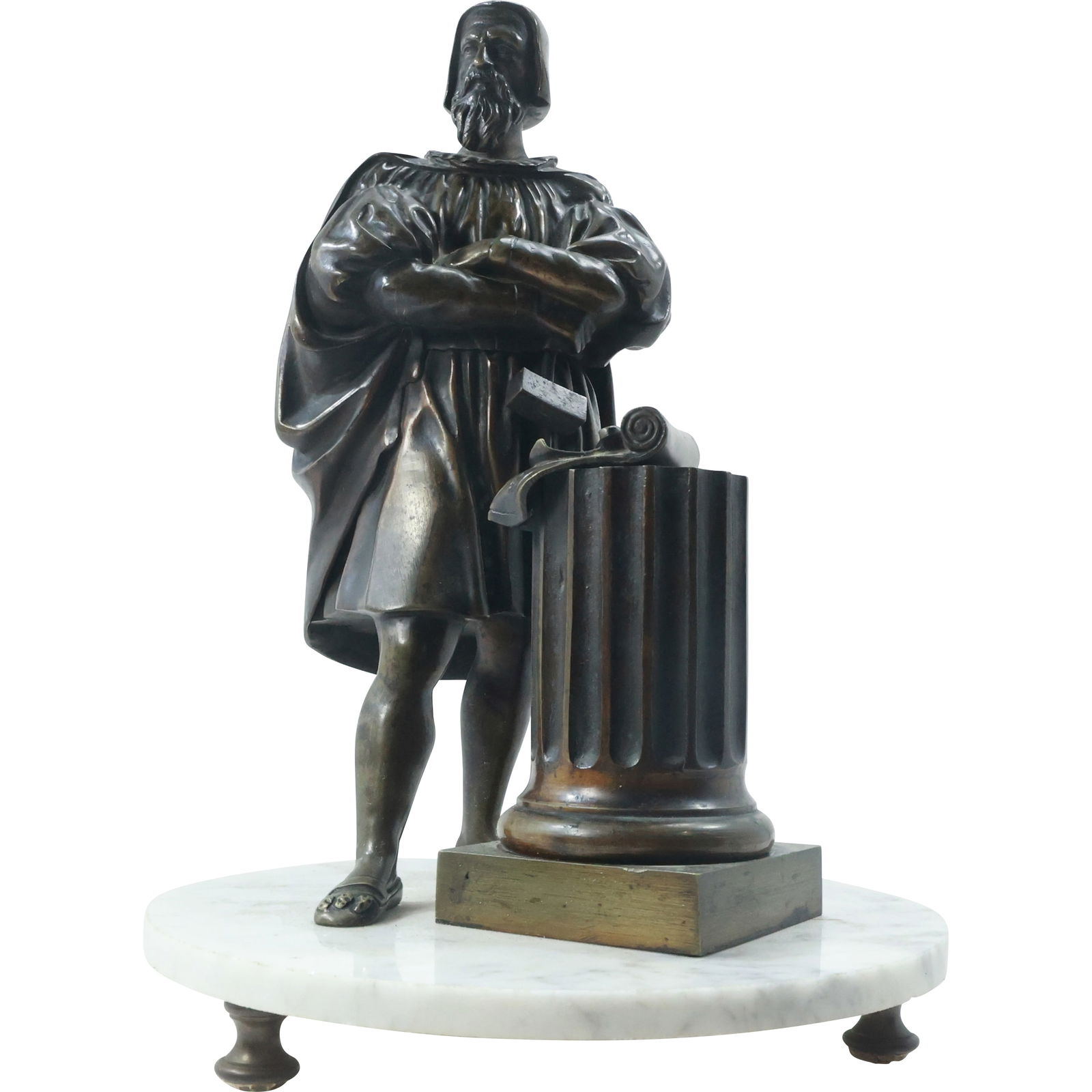 19th C. Bronze Sculpture, Classical Renaissance  Robed Male Explorer Figure Statue (1 of 20)