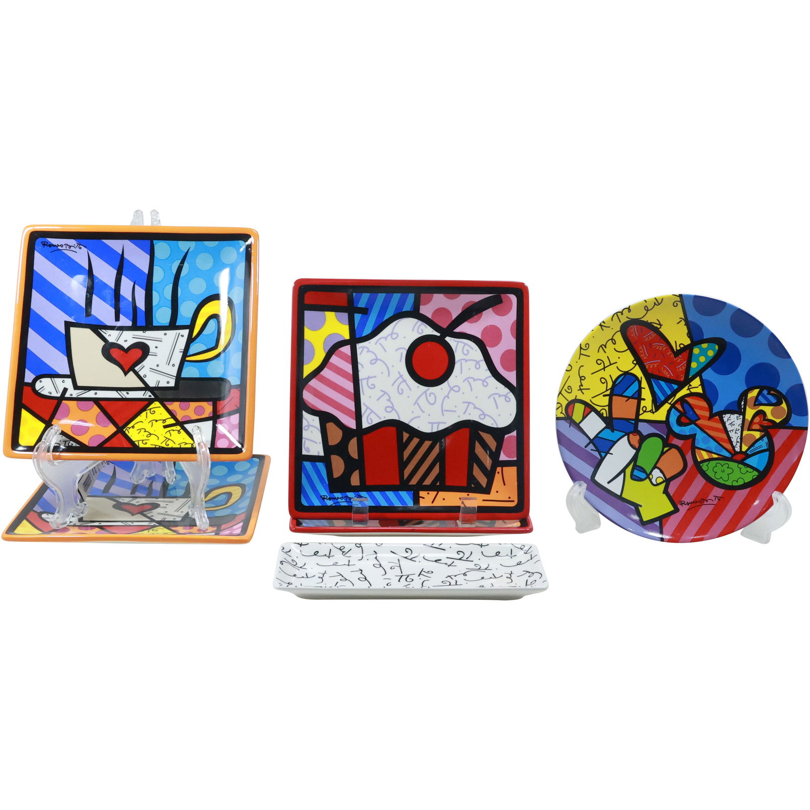 Assortment of 6 Romero Britto Cupcake Coffee Disney Peace Love Plates (1 of 20)