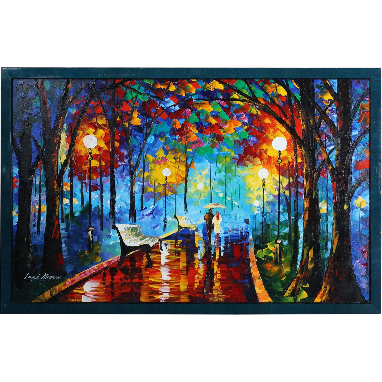MISTY VIBRATIONS By Leonid Afremov, Colorful Giclee on Canvas, Signed and Framed: MISTY VIBRATIONS By Leonid Afremov, Colorful Giclee on Canvas, Signed and Framed. size: 25 x 40, 27.25 x 42.25 outside frame