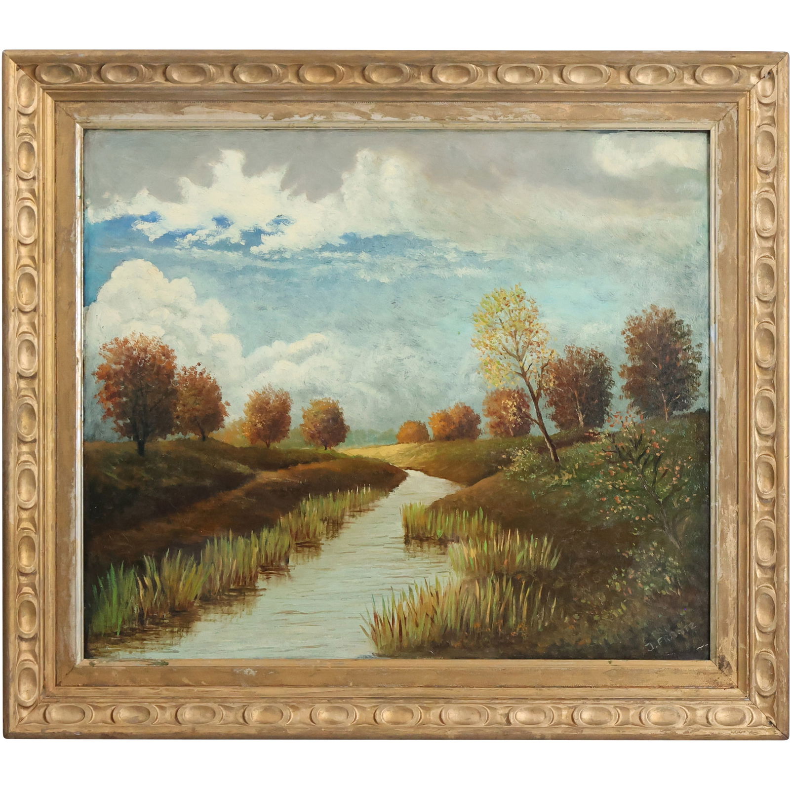 Signed J Frantz, Vintage Oil on Board Panting Stream Through Country Landscape (1 of 13)