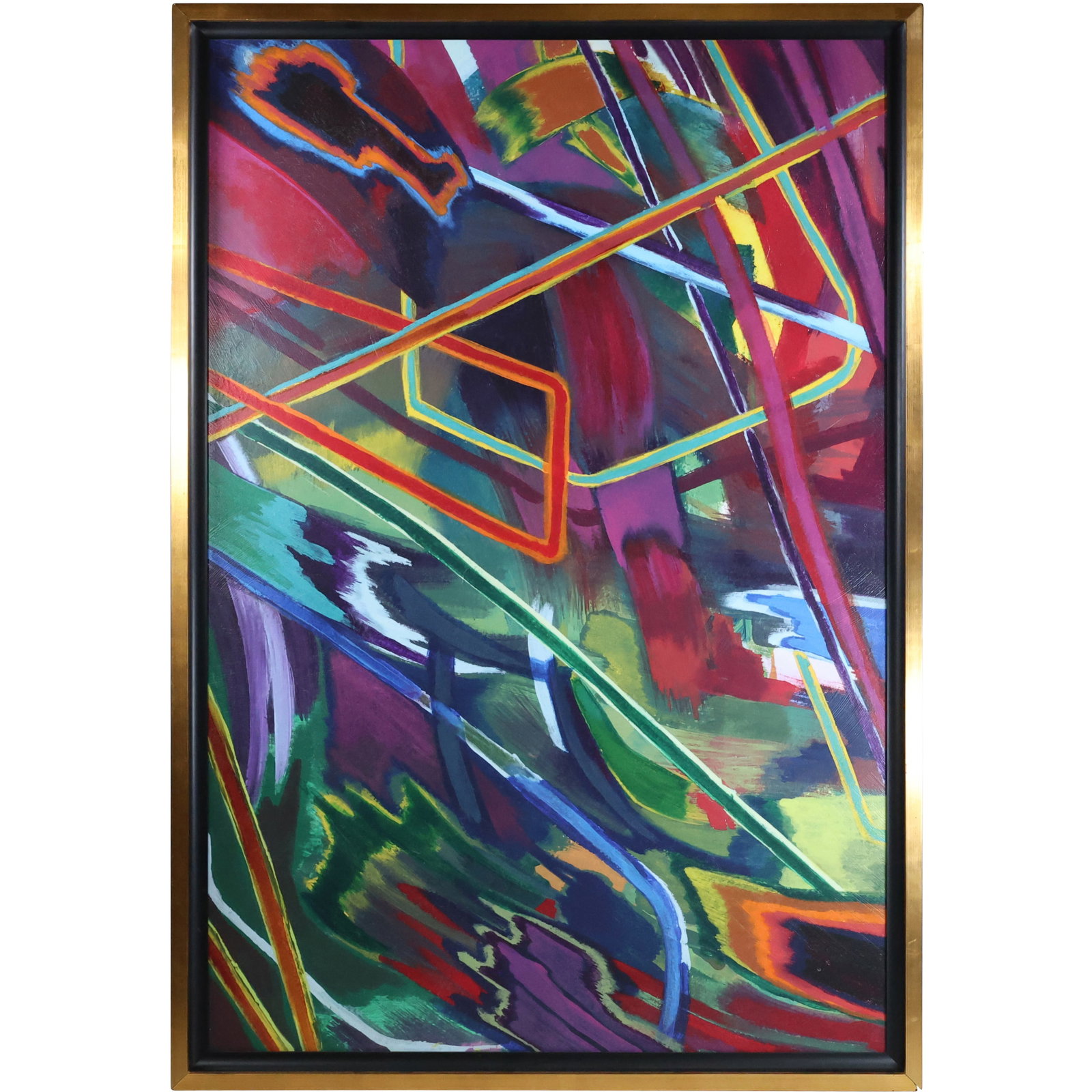 Large 20th C. Abstract Oil on Canvas Painting, Colorful, Framed (1 of 13)