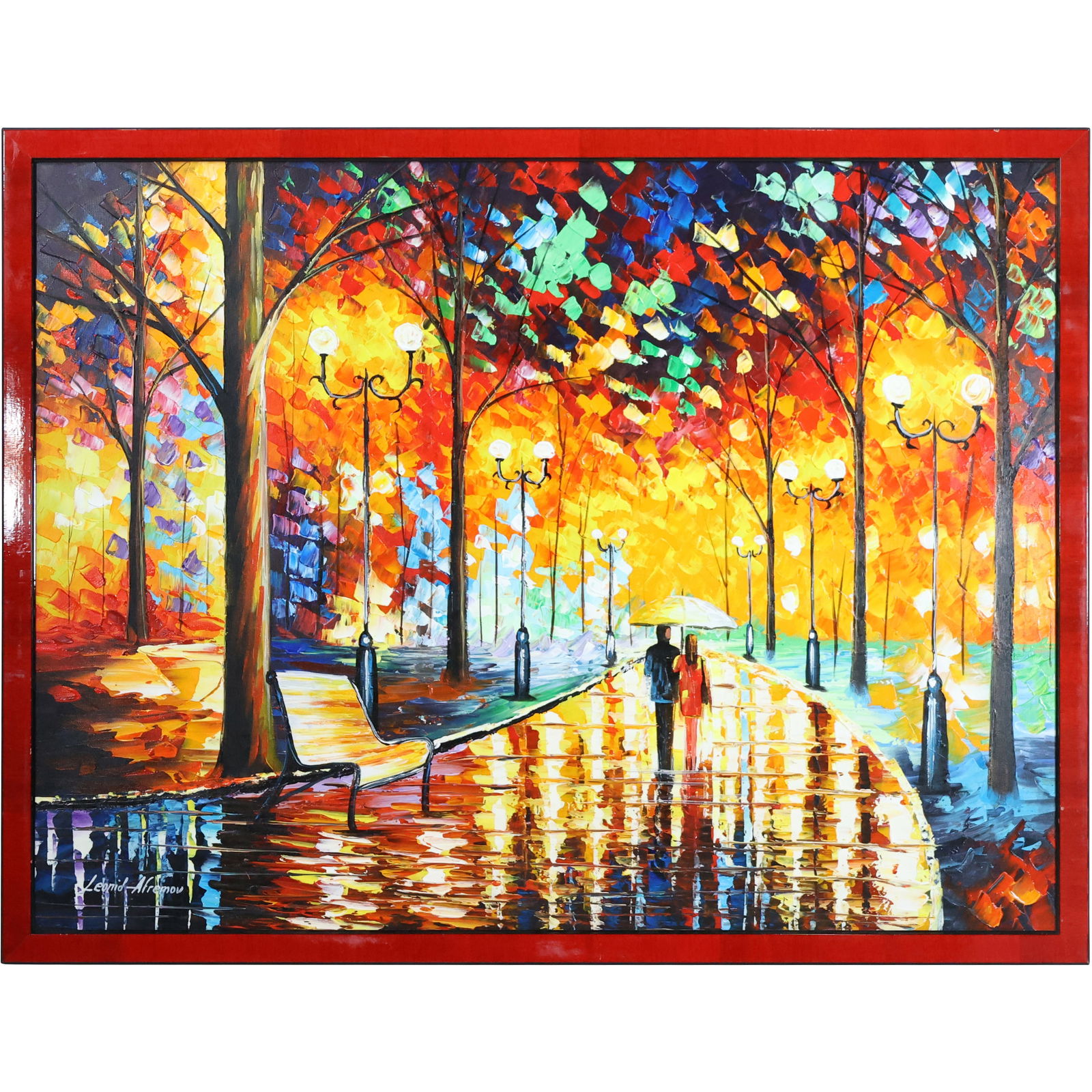 Leonid Afremov', "Rain's Rustle", Colorful Giclee on Canvas, Signed and Framed: Leonid Afremov', "Rain's Rustle", Colorful Giclee on Canvas, Signed and Framed. size: 30 x 40, 32.25 x 42.25 outside frame