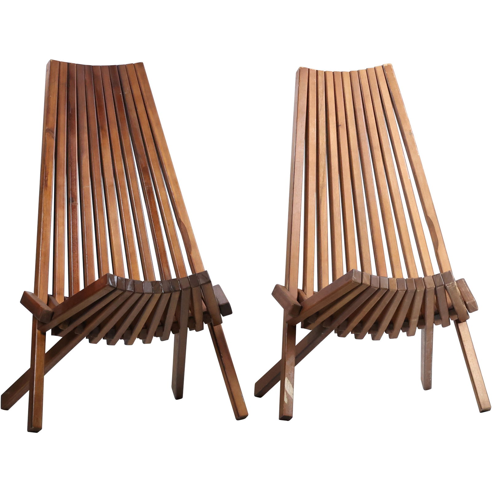 [2] Hans Wegner Style by Melino Teak Wood Folding Lounge Chairs - Clean (1 of 18)