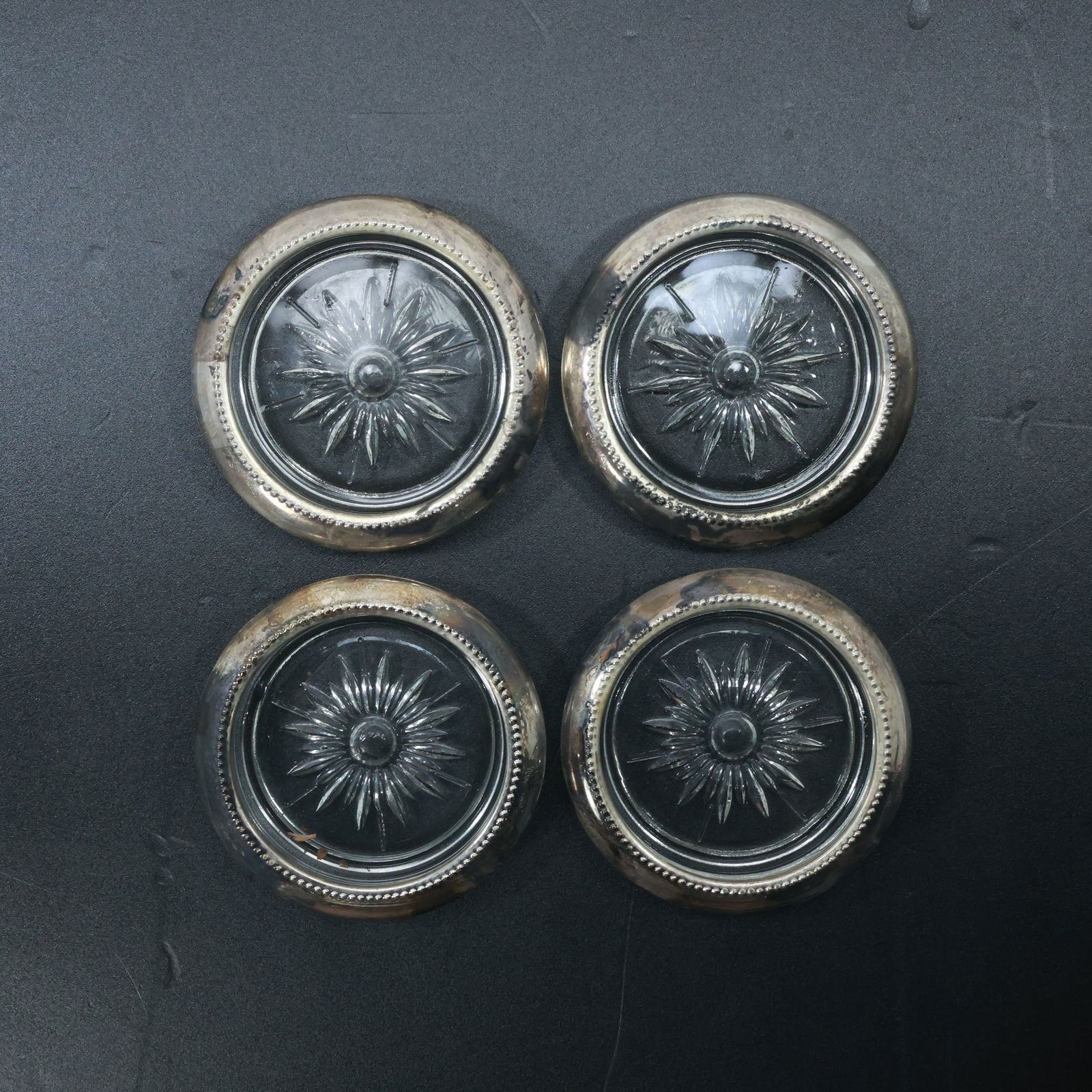 Set 4 Vintage Silver Plate Rimmed Crystal Glass Coasters (1 of 14)