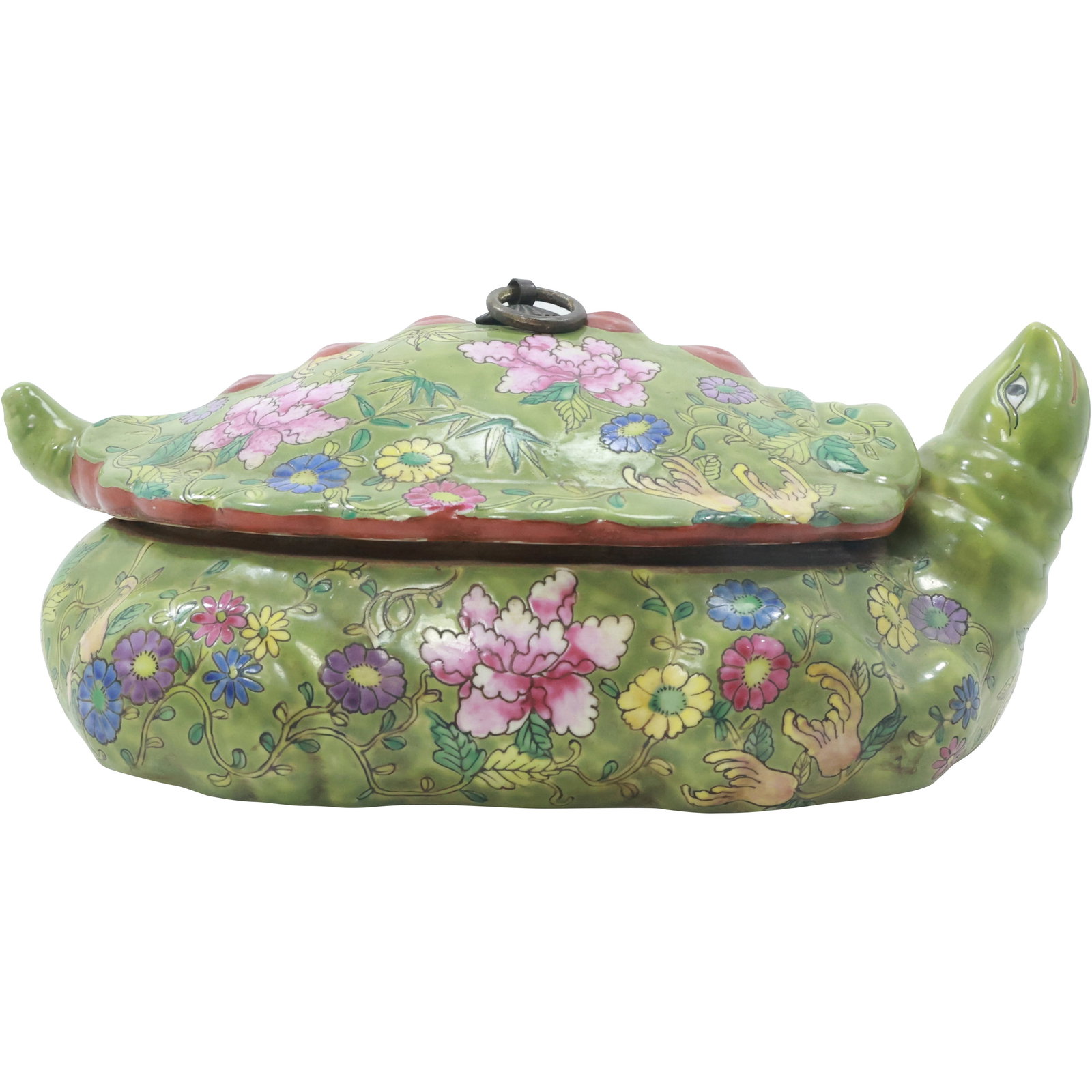 Unusual Chinese Ceramic Turtle Figure Covered Bowl 11.5 inches length  - Base has a crack. (1 of 20)