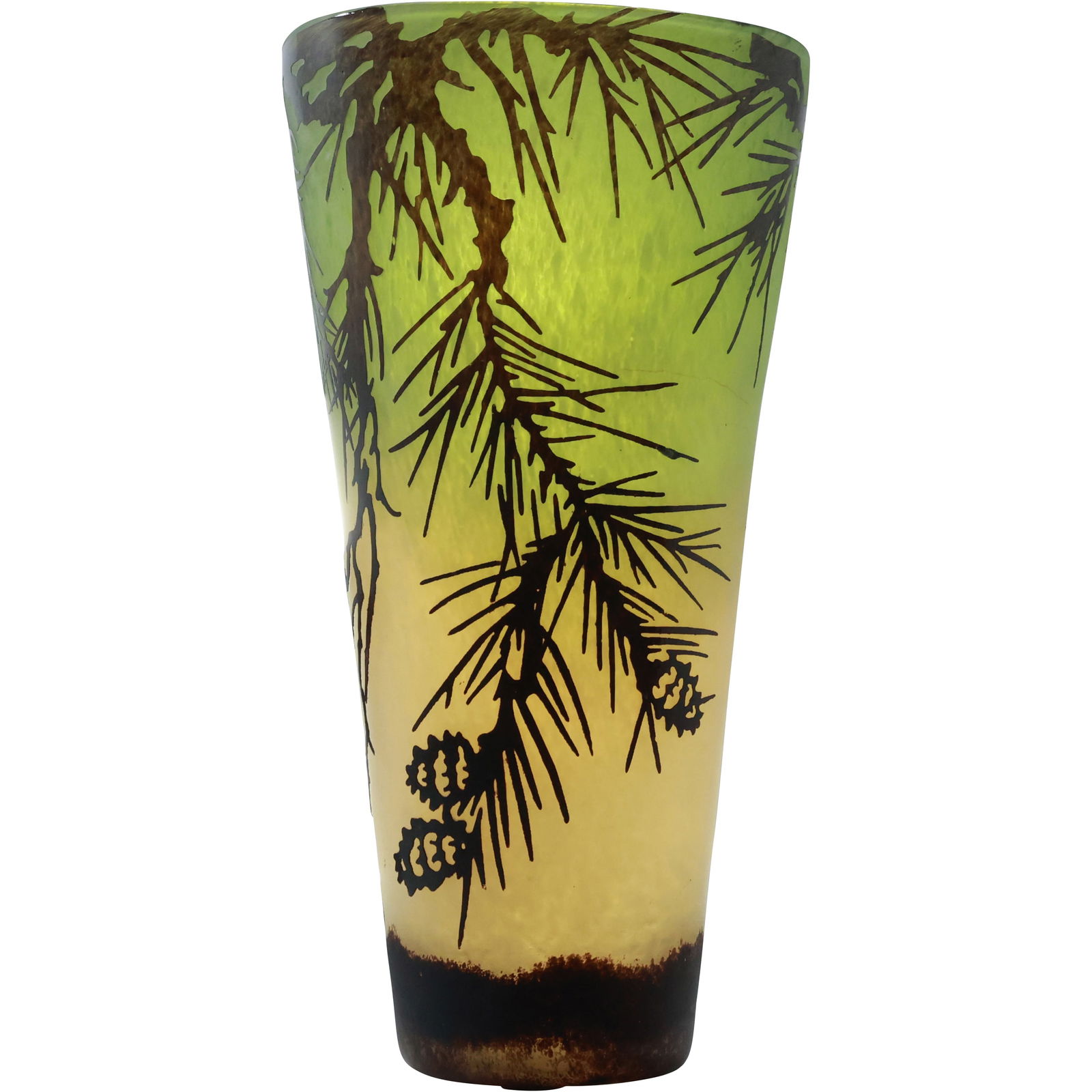 CAMEO  PINE CONES and NEEDLES Yellow and Green Art Glass Vase  12.5 in. height (1 of 17)