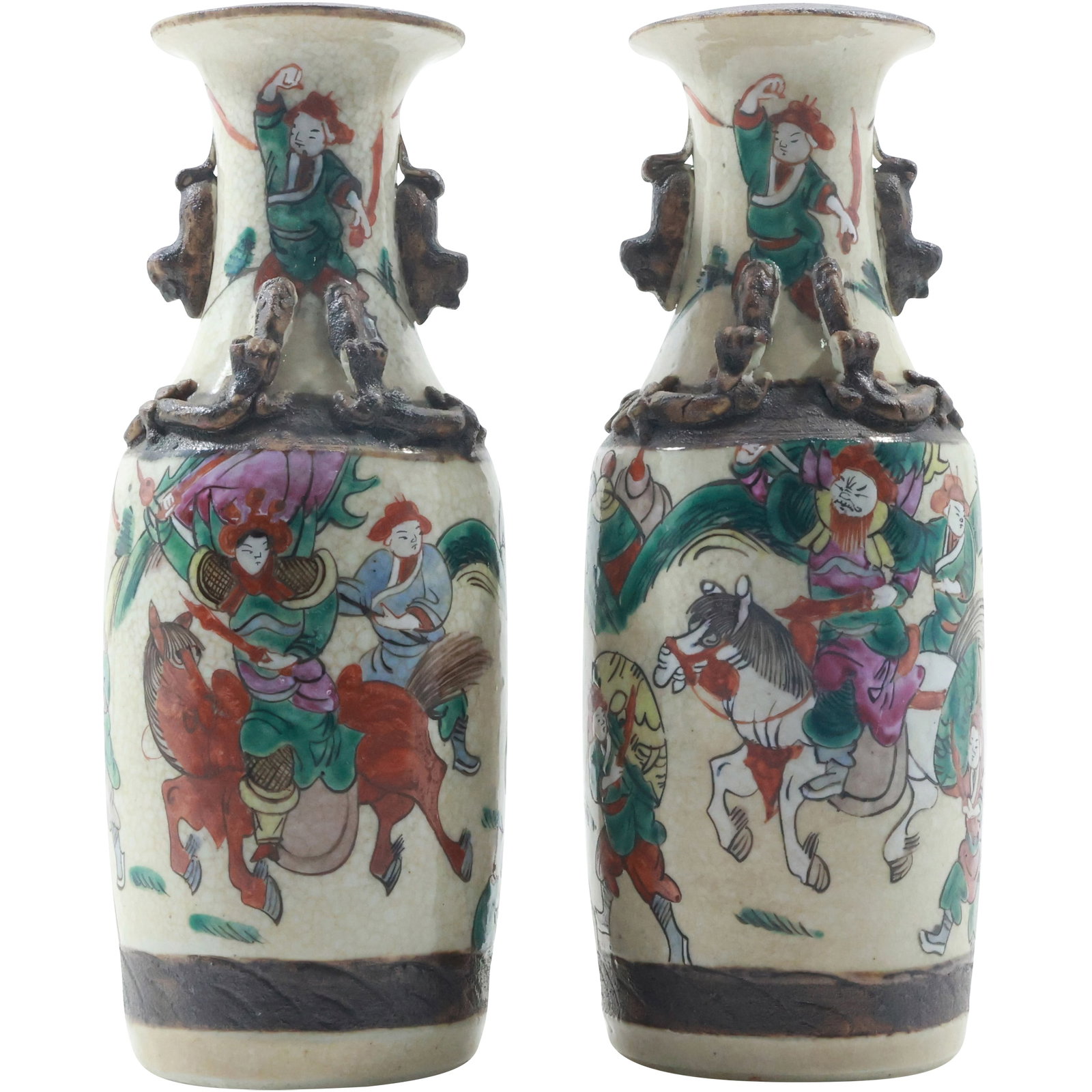 Pair Antique 19th C, Chinese Porcelain Vases with Warrior Scenes, Signed on Base (1 of 19)