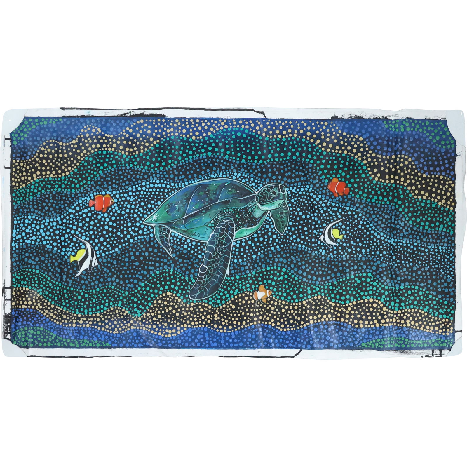 PATI BERTUCCI Kalkadoon Tribe Artist, Oil on Canvas ORIGINAL ABORIGINAL PAINTING: PATI BERTUCCI Kalkadoon Tribe Artist, Oil on Canvas ORIGINAL ABORIGINAL PAINTING, titled Ocean Turtle. size: 19.5 x 36.5 shelf A , ASKart: Patty Bertucci (Born 1969) is known for Painting, aboriginal