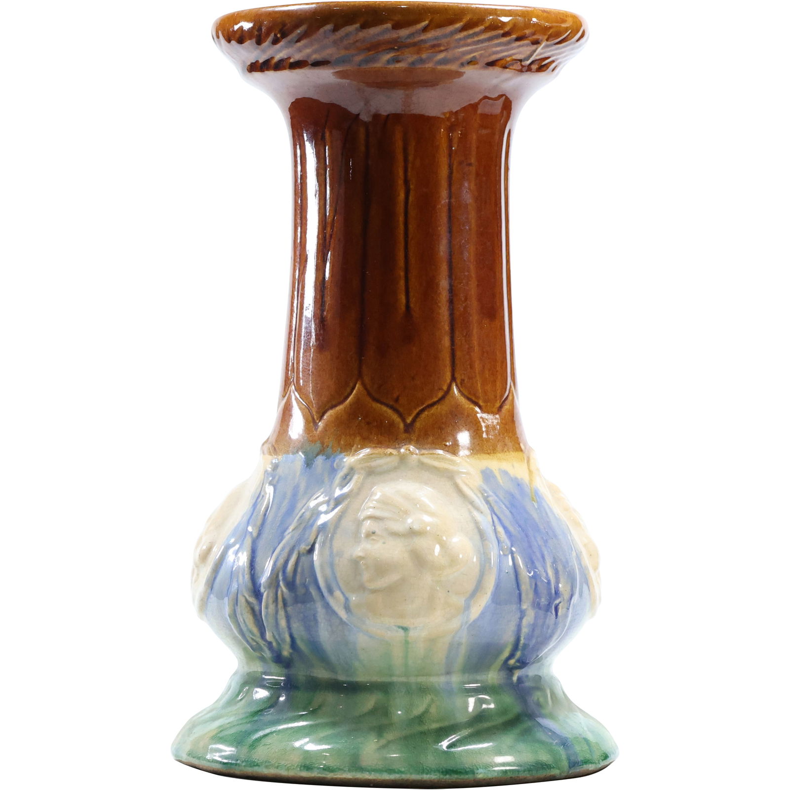 Majolica Glazed Pottery Plant Pedestal Base with Ladies Head on Base 13.25 in. height (1 of 9)