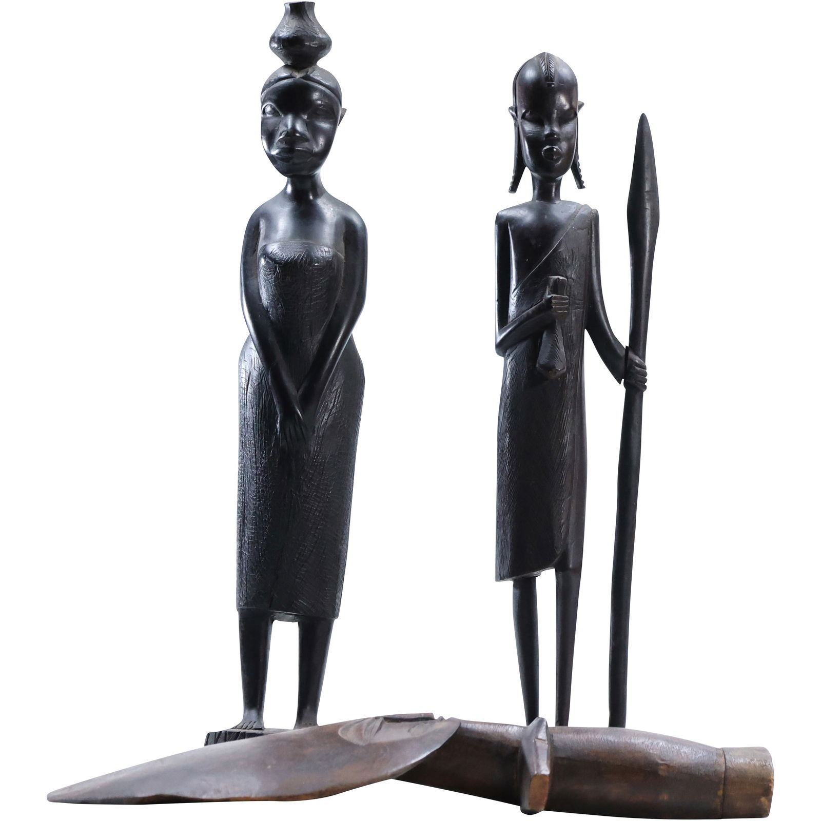 3 Assorted African Wood Carvings 2 Figures and Fertility Wand (1 of 15)