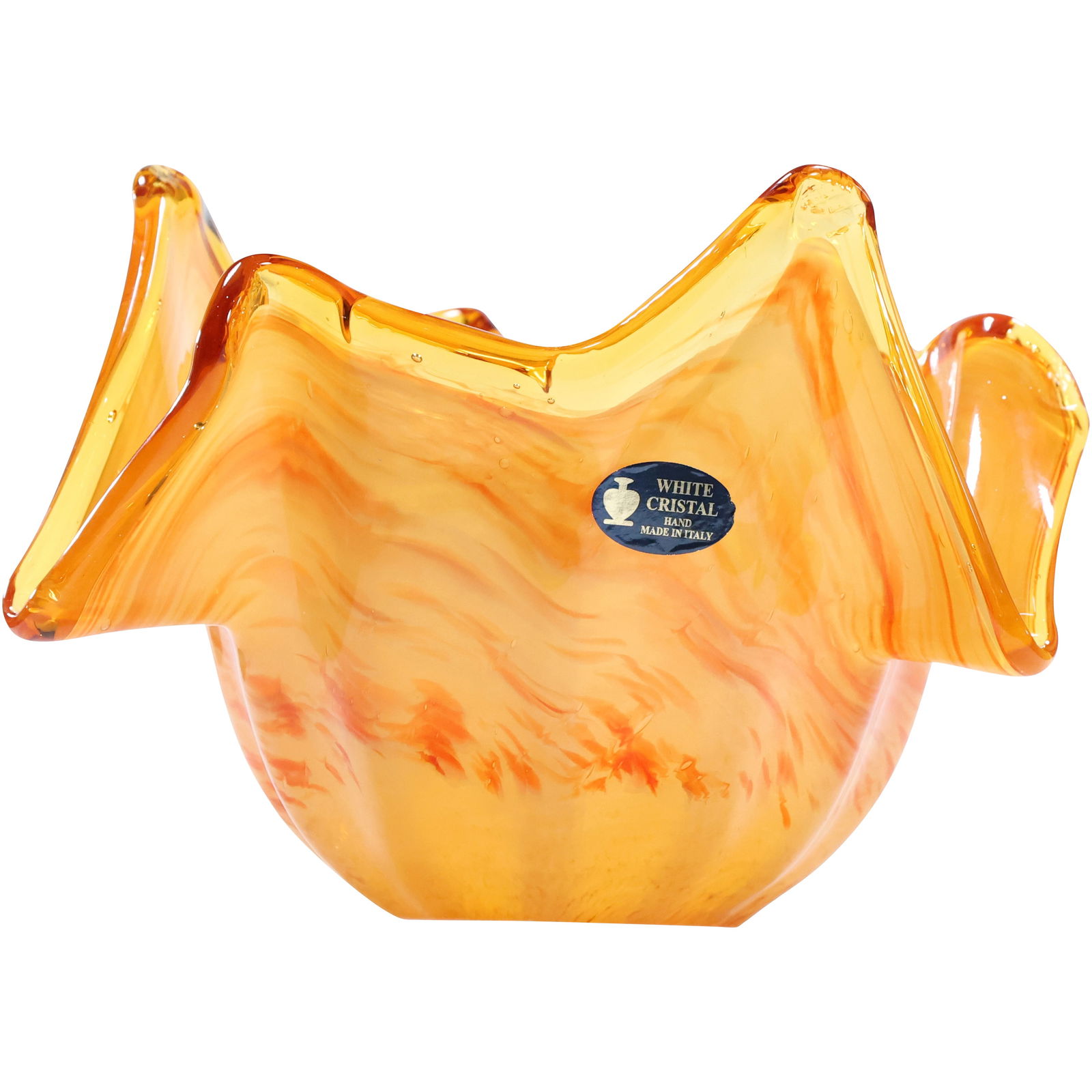 Bright Orange Murano Art Glass Deep Center Bowl with Original Labels 11 in. (1 of 13)