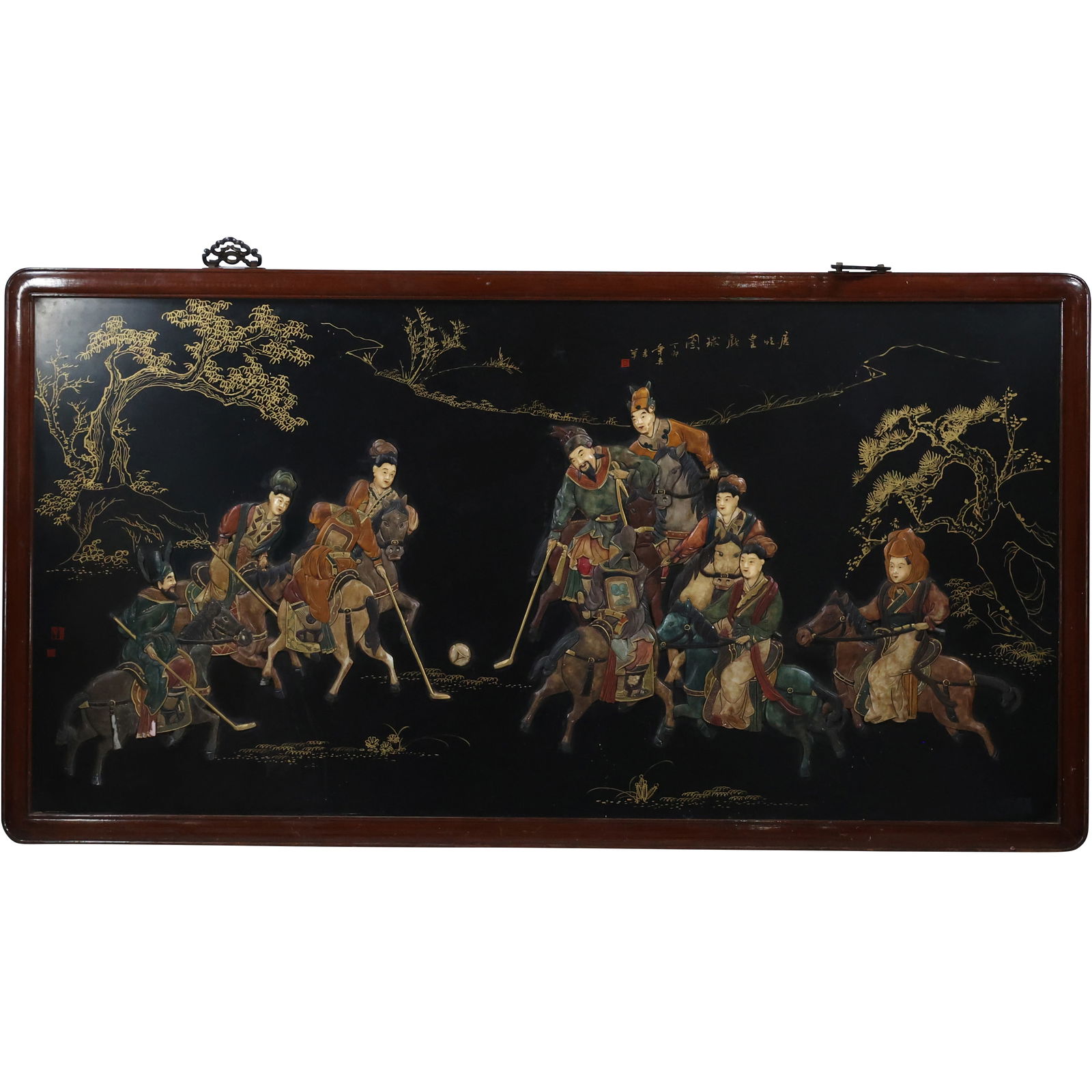 Large Black Lacquered Wood Panel with Hardstone Scene of DAKYU -Similar to Polo Sport (1 of 17)