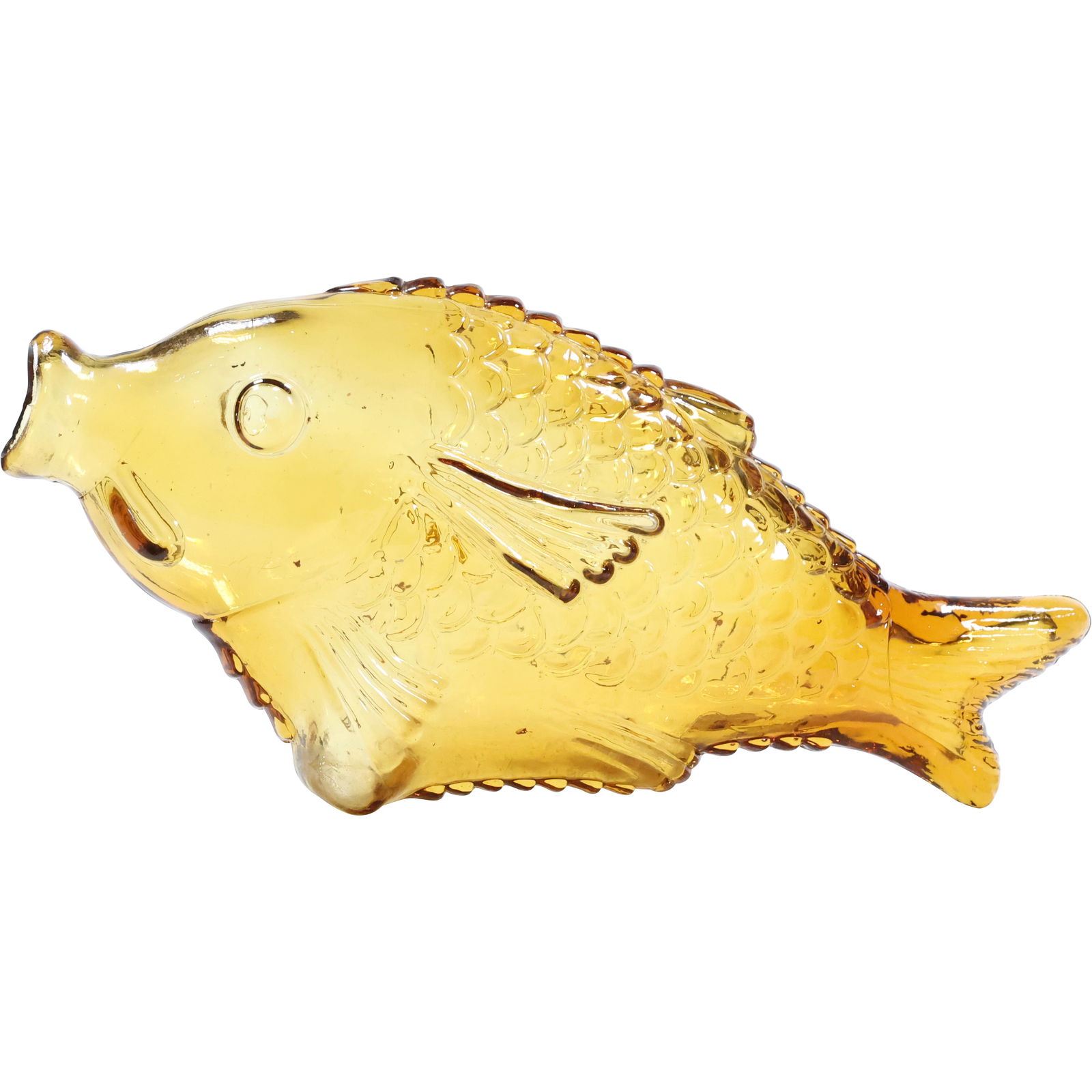 Vintage 1960s Amber Glass Bottle | Fish Shaped Amber Glass Bottle | Open Mouth, 14 in. length (1 of 11)