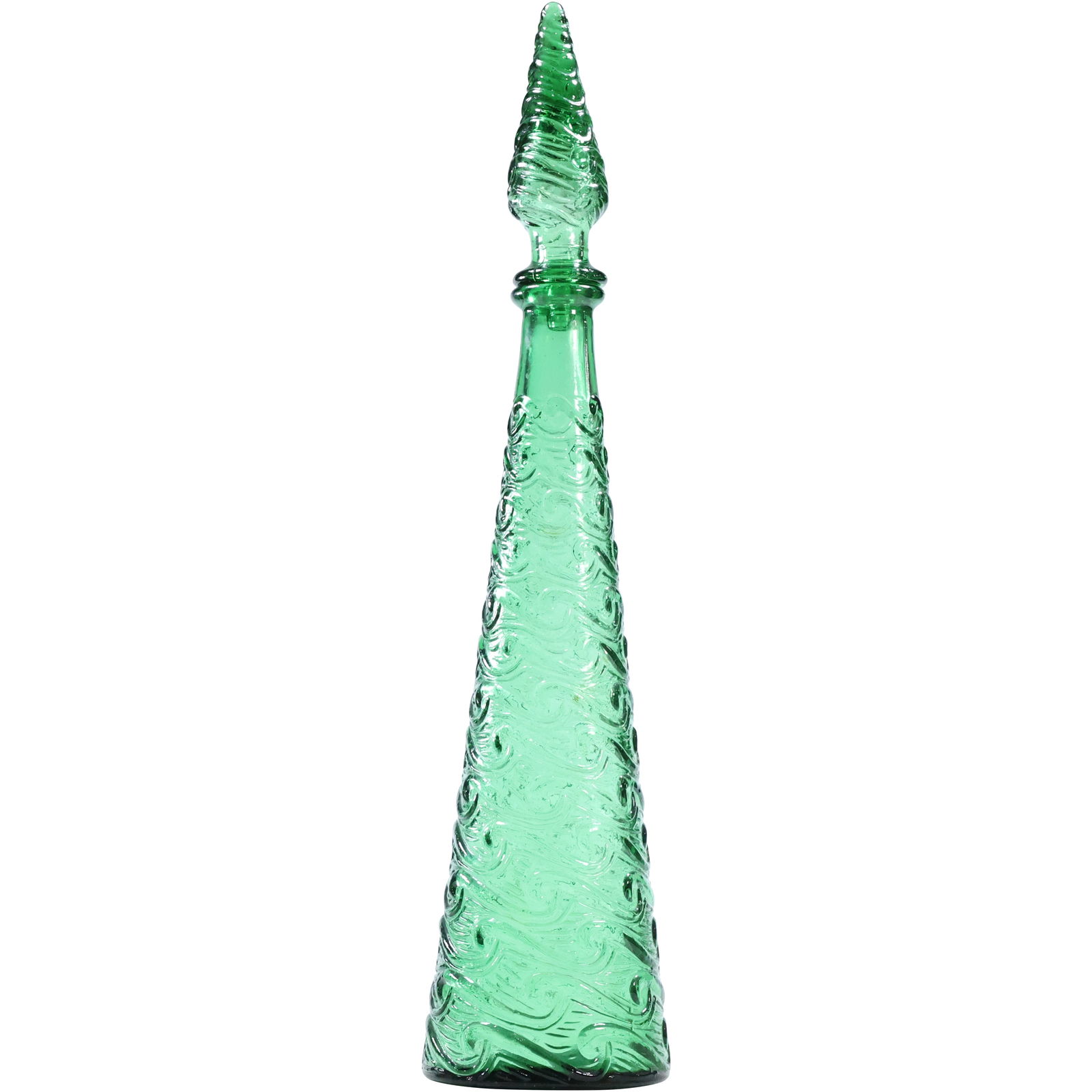 Green Mid-Century Modern Glass Genie Bottle with Stopper 18 inches height (1 of 9)