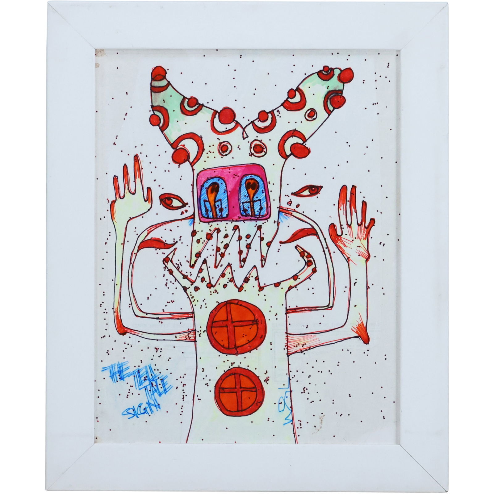 Wayne Cunningham, 20th C. American, Mixed Media Painting Grotesque Figure, Framed (1 of 11)