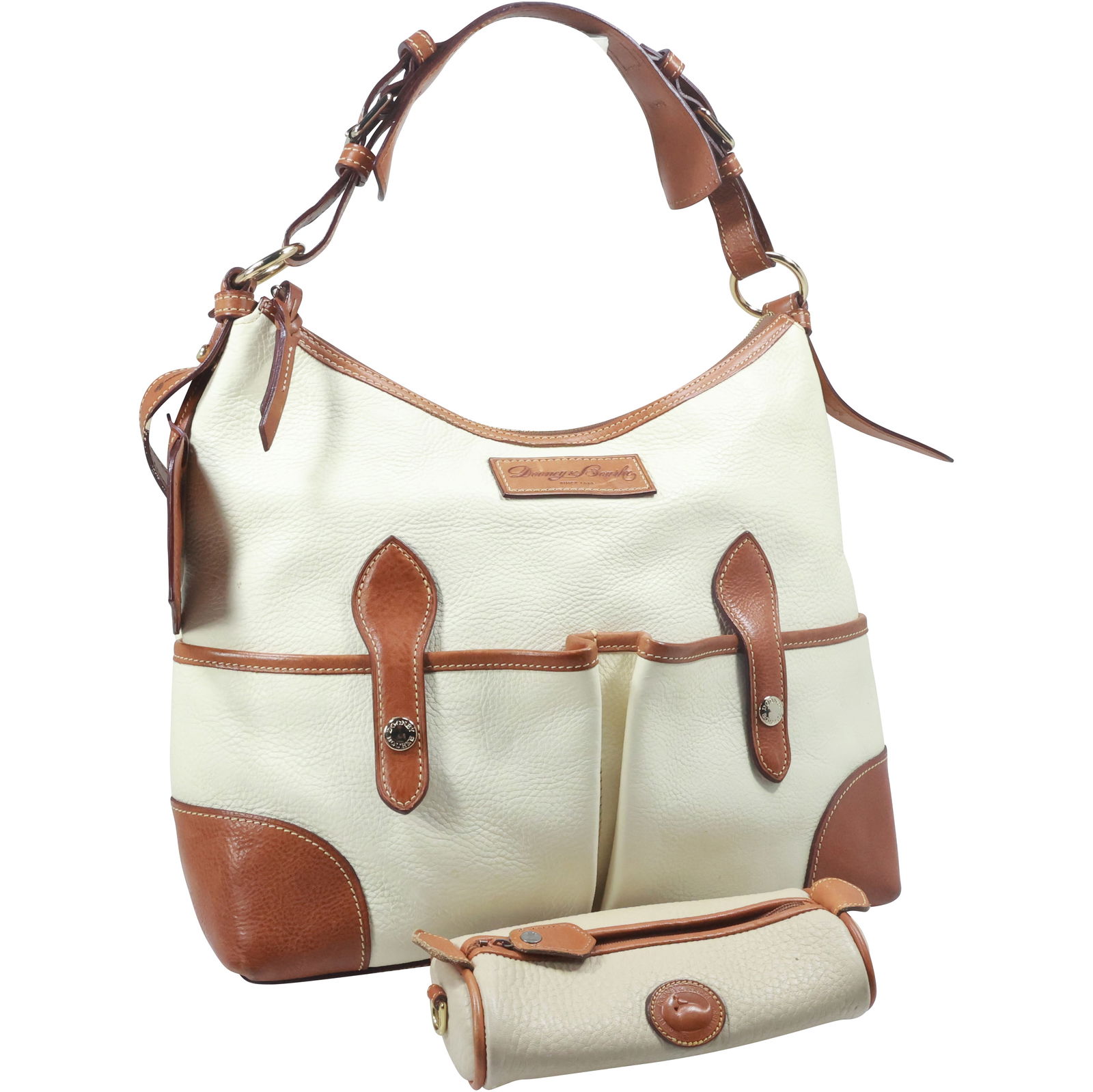 DOONEY & BOURKE White and Brown Leather Handbag with Matching Cosmetic Case (1 of 19)