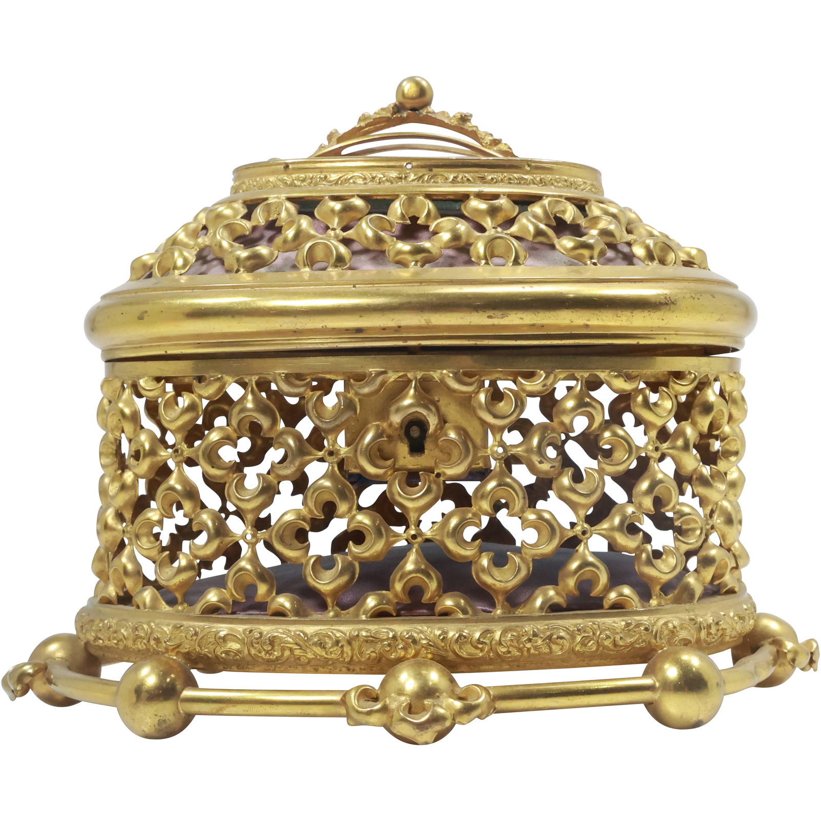 Vintage Metal Gold Tone Casket Oval Dresser Box (1 of 16)