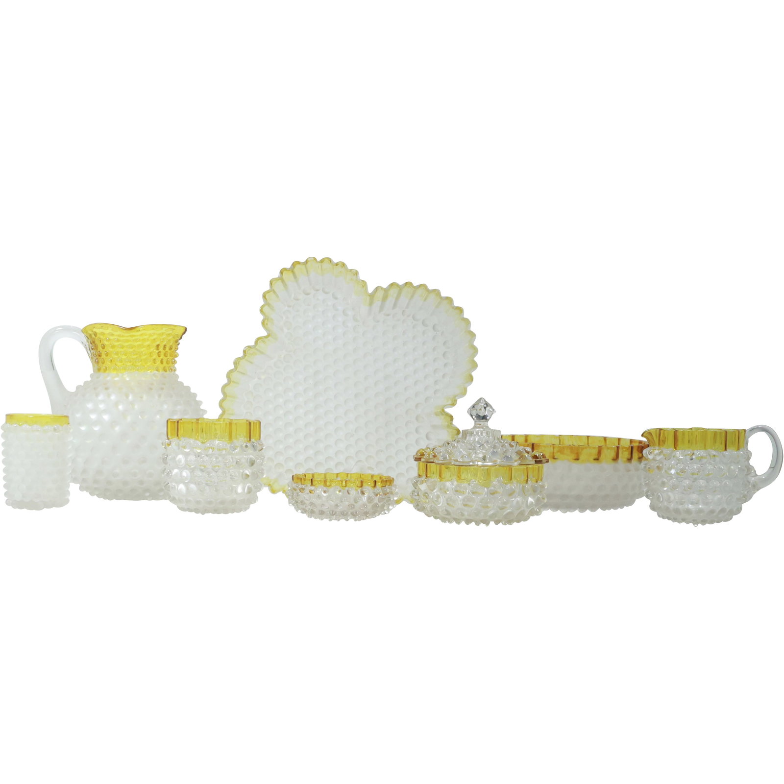 10 Assorted Pieces Antique Hobbs Brockunier Frances Ware Dew Drop Glass Pitchers, Tray, (1 of 20)