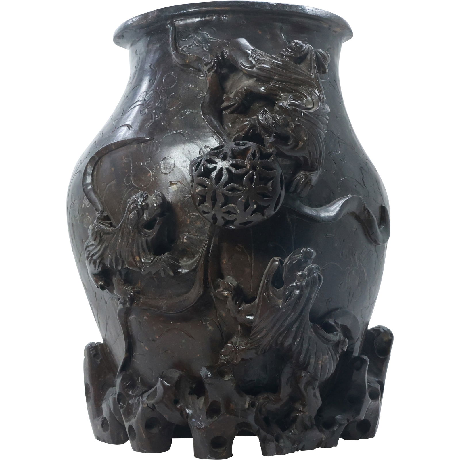 Antique Chinese Carved Soapstone Sculptural Vase 10 in. height x 8 in. wide: Antique Chinese Carved Soapstone Sculptural Vase 10 in. height x 8 in. wide. size: 10x8 shelf: C