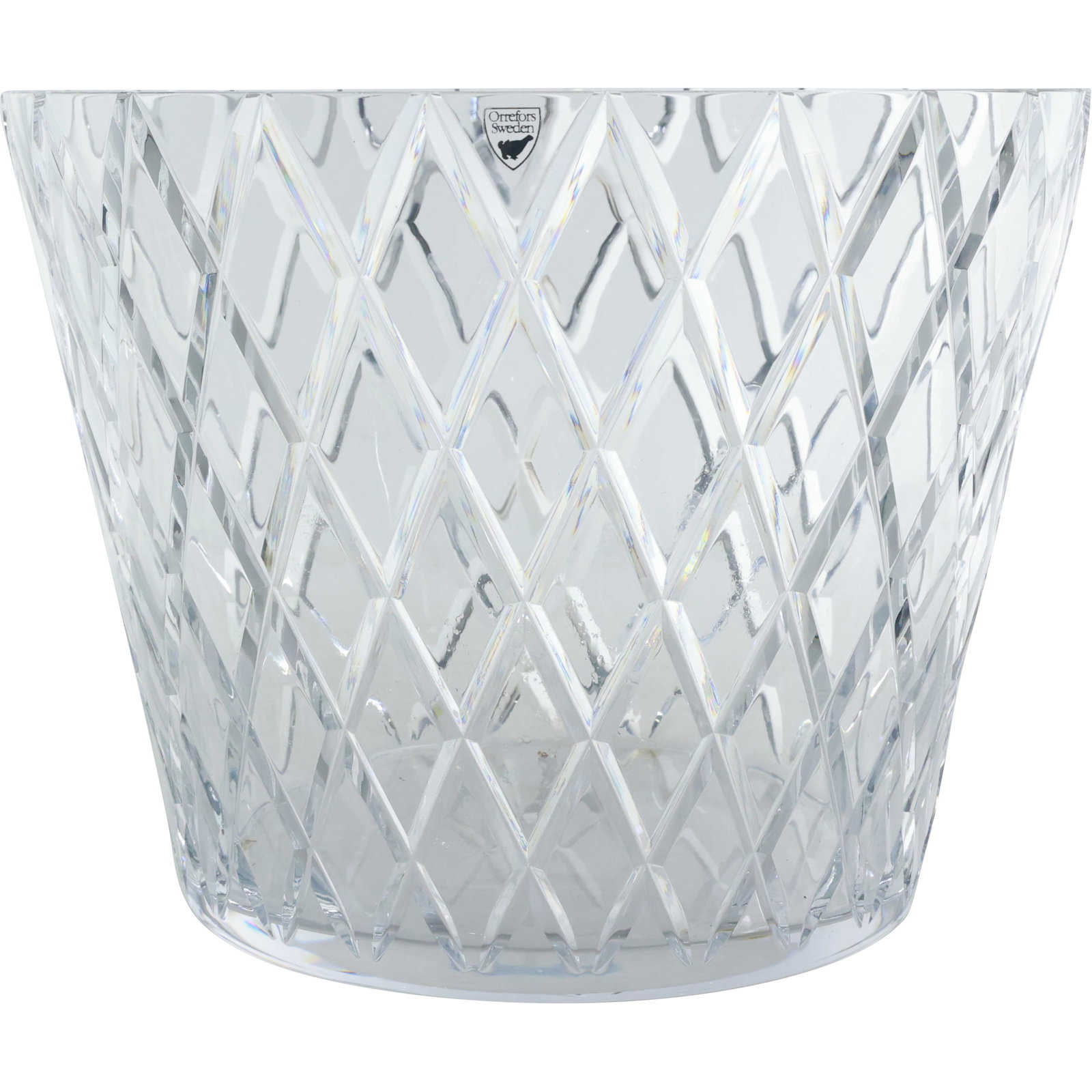 Signed Orreffors Sweden Large Crystal Criss Cross Fruit Centerpiece Bowl - Original Label (1 of 17)