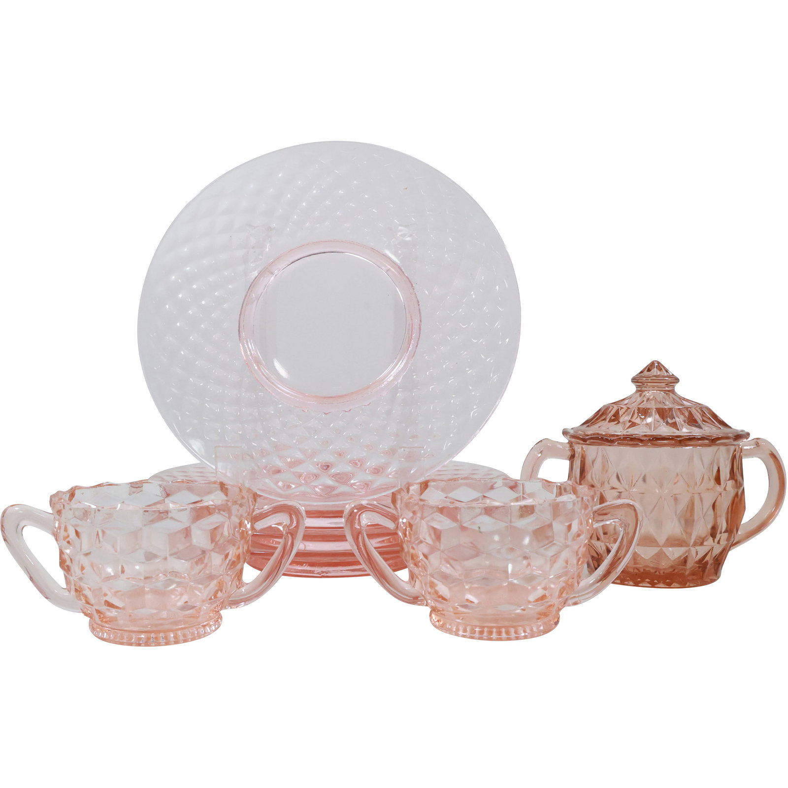 Pink Jeanette Glass Teacup Set Plates Mugs and Sugar (1 of 18)