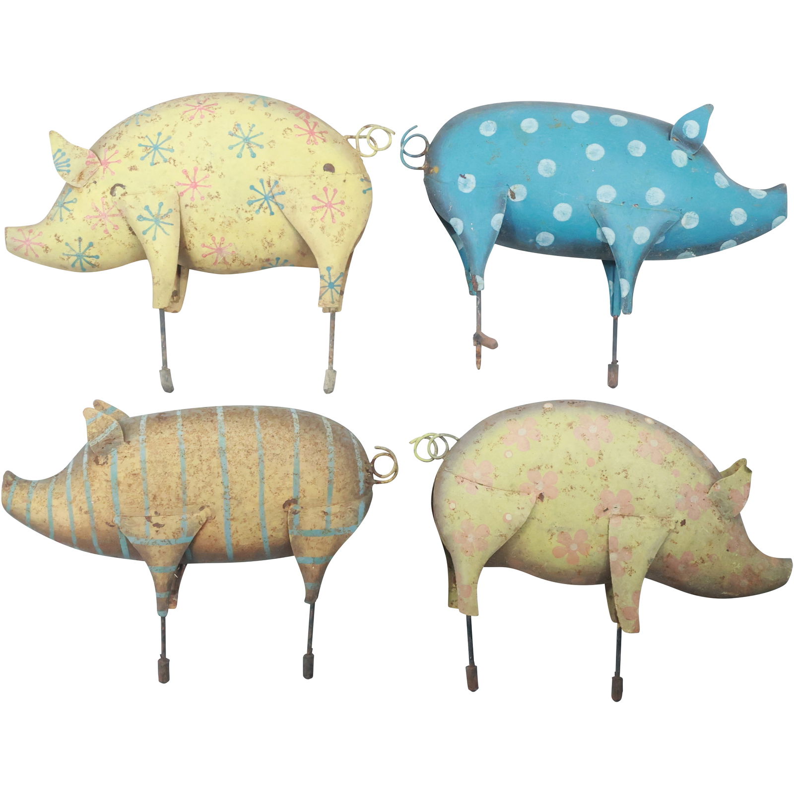 Set of 4 Whimsical Folk Art Recycled Metal Yard Lawn Art Pigs (1 of 18)