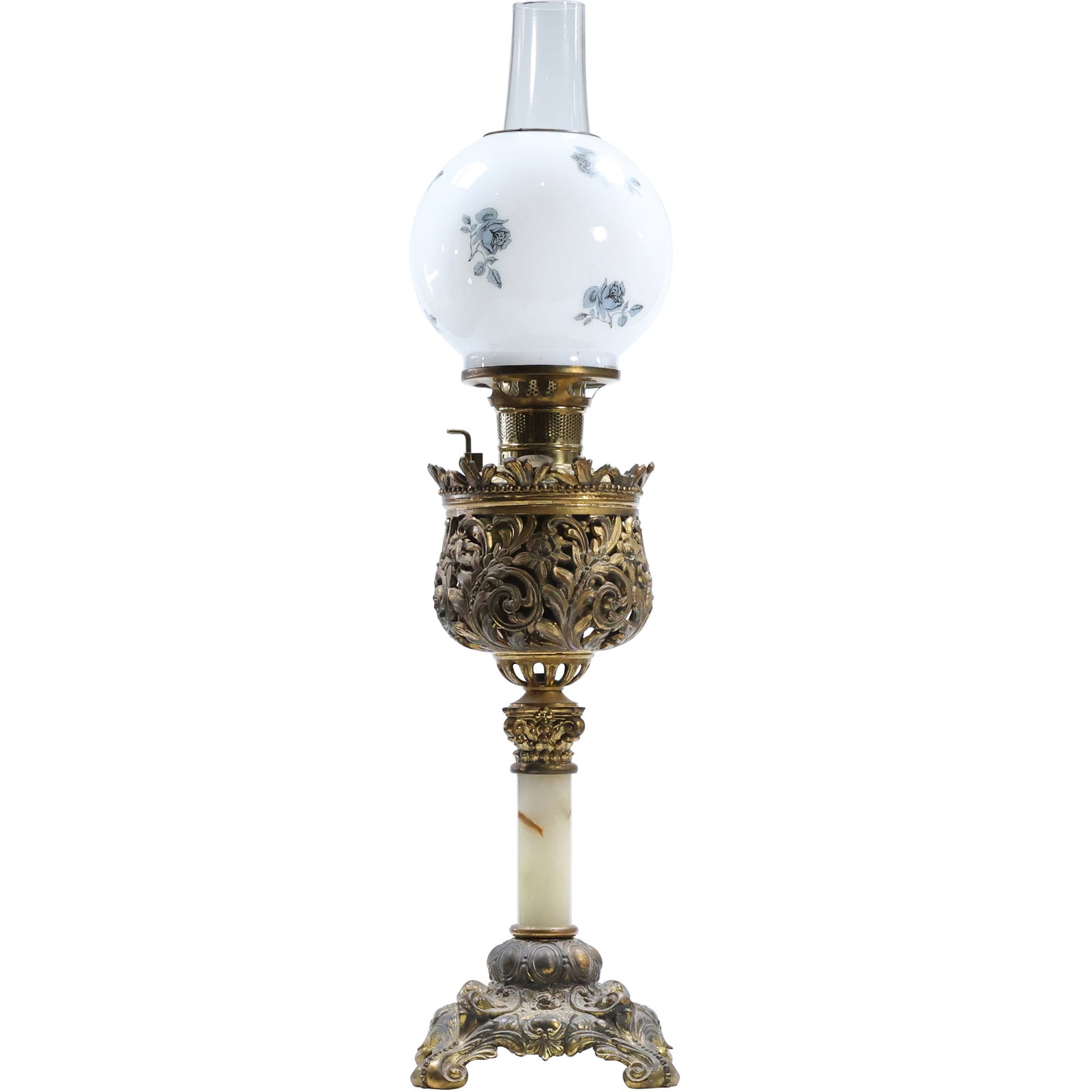 Antique Bradley & Hubbard Victorian Bronze & Onyx Parlor Tabletop Lamp with Baccarat Globe Shade (1 of 13)