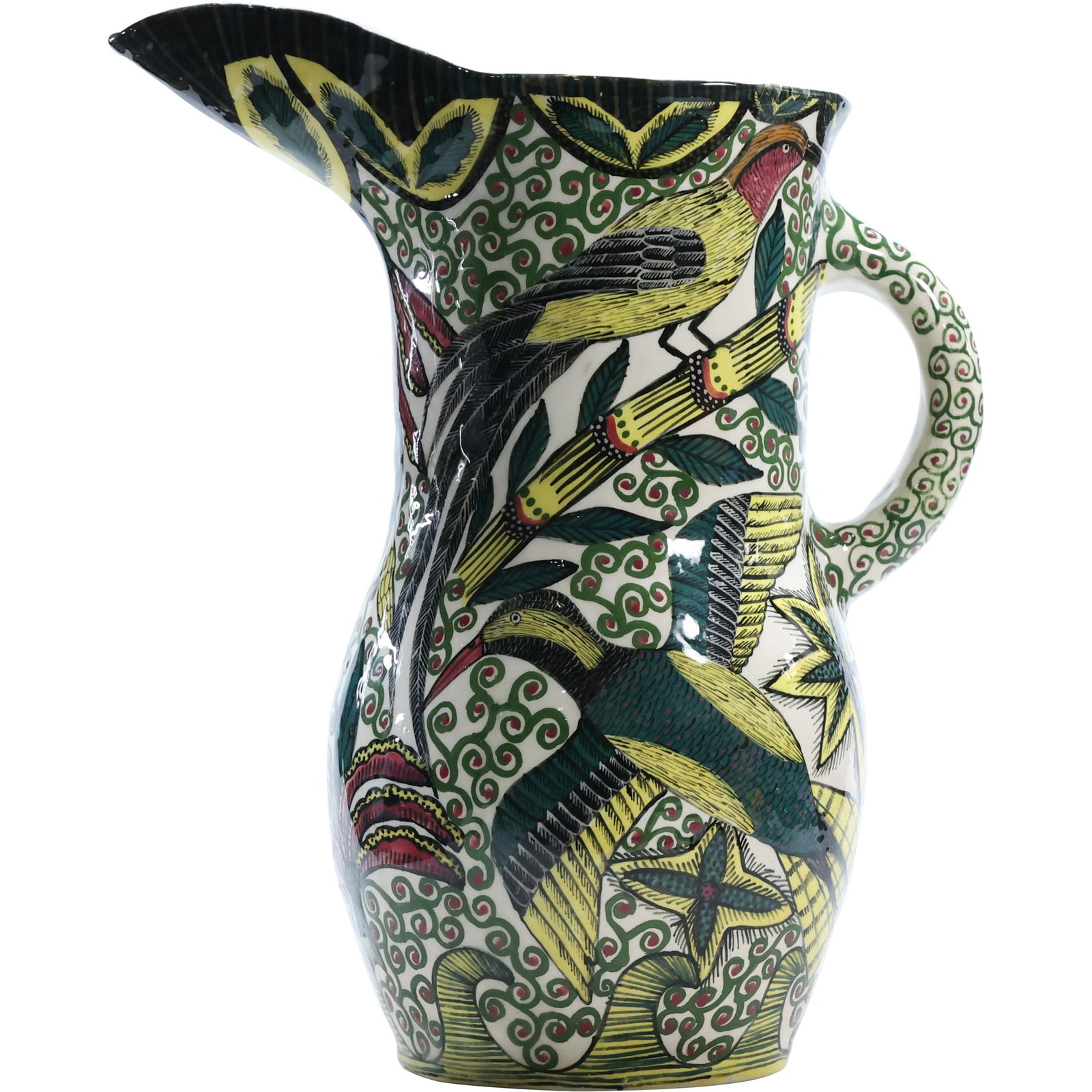 Ardmore Style Ceramic Exotic Bird Jungle Water Pitcher (1 of 12)
