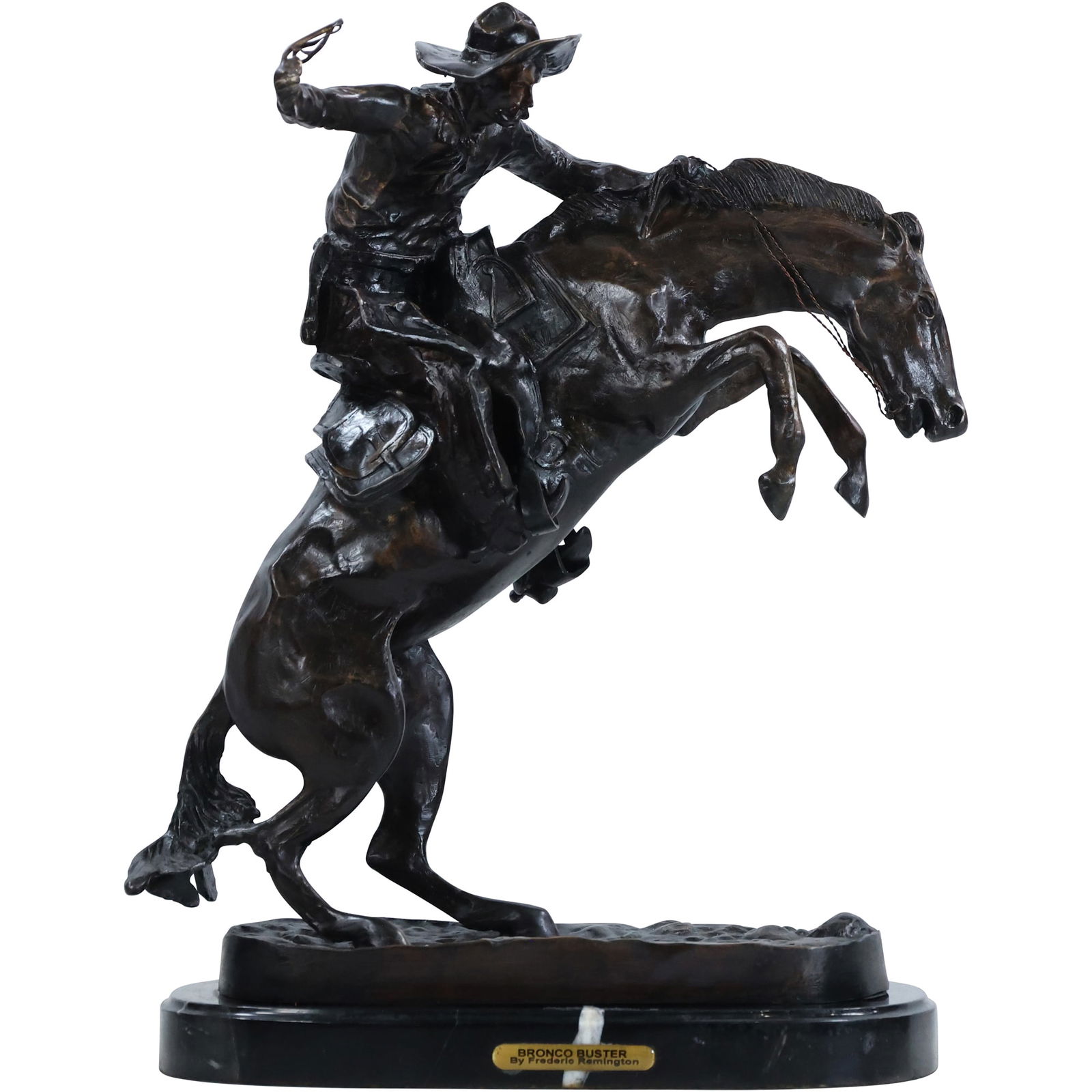 After Frederic Remington "Bronco Buster" Bronze Western Sculpture Cowboy on Horse (1 of 20)