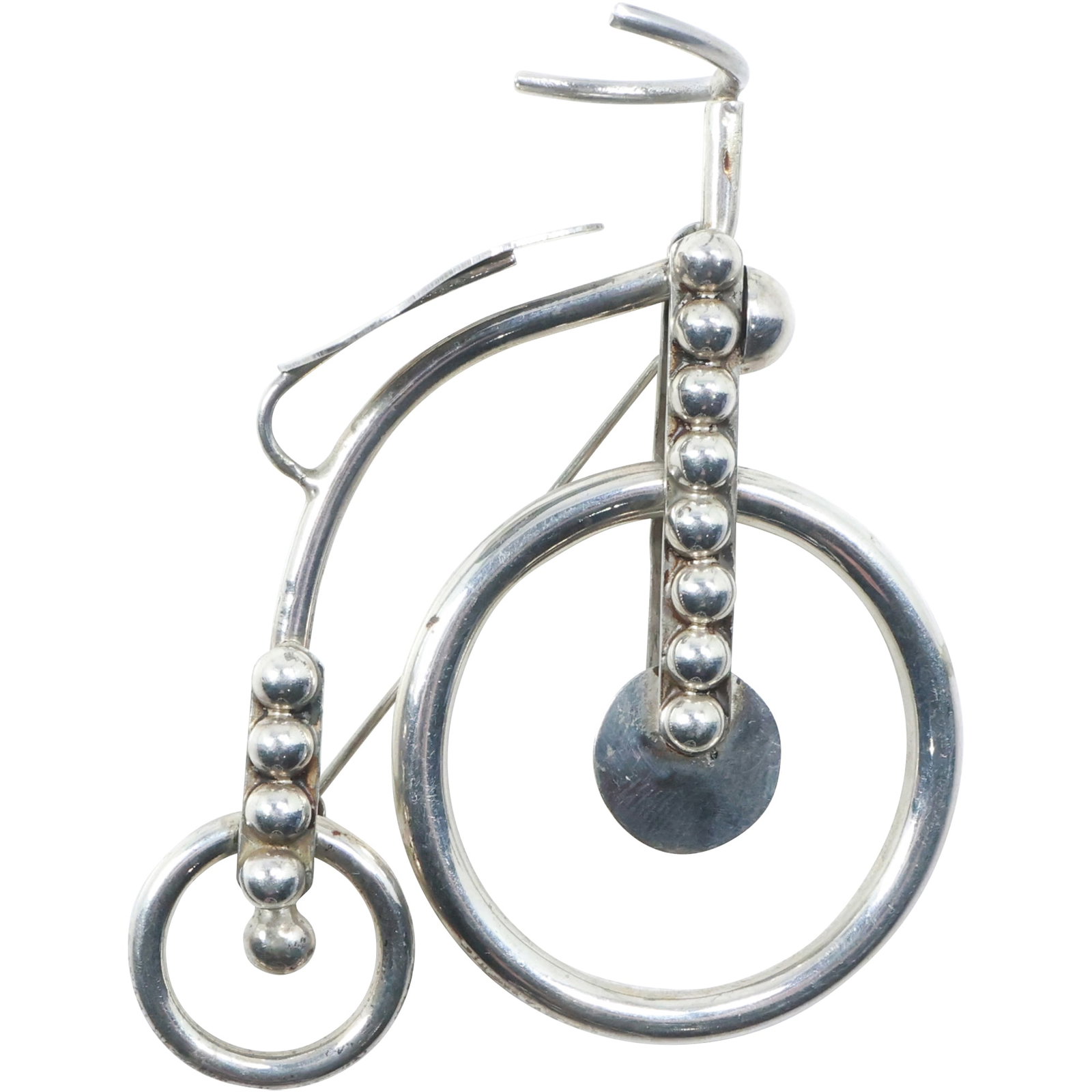 Mexico 925 TM-104 Sterling Silver Big Wheel Bicycle Pin 3 in. x 2.5 in. weighs 25.5 grams (1 of 13)