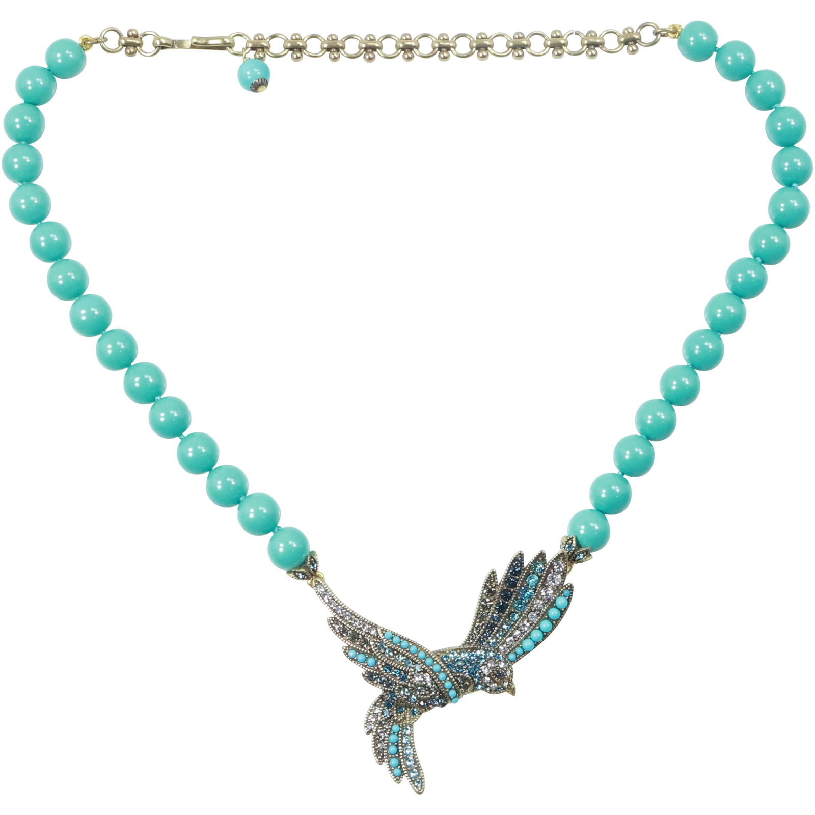 Heidi Daus Faux Turquoise and Rhinestone Flying Bird Necklace 21 in. x 2 in. (1 of 13)