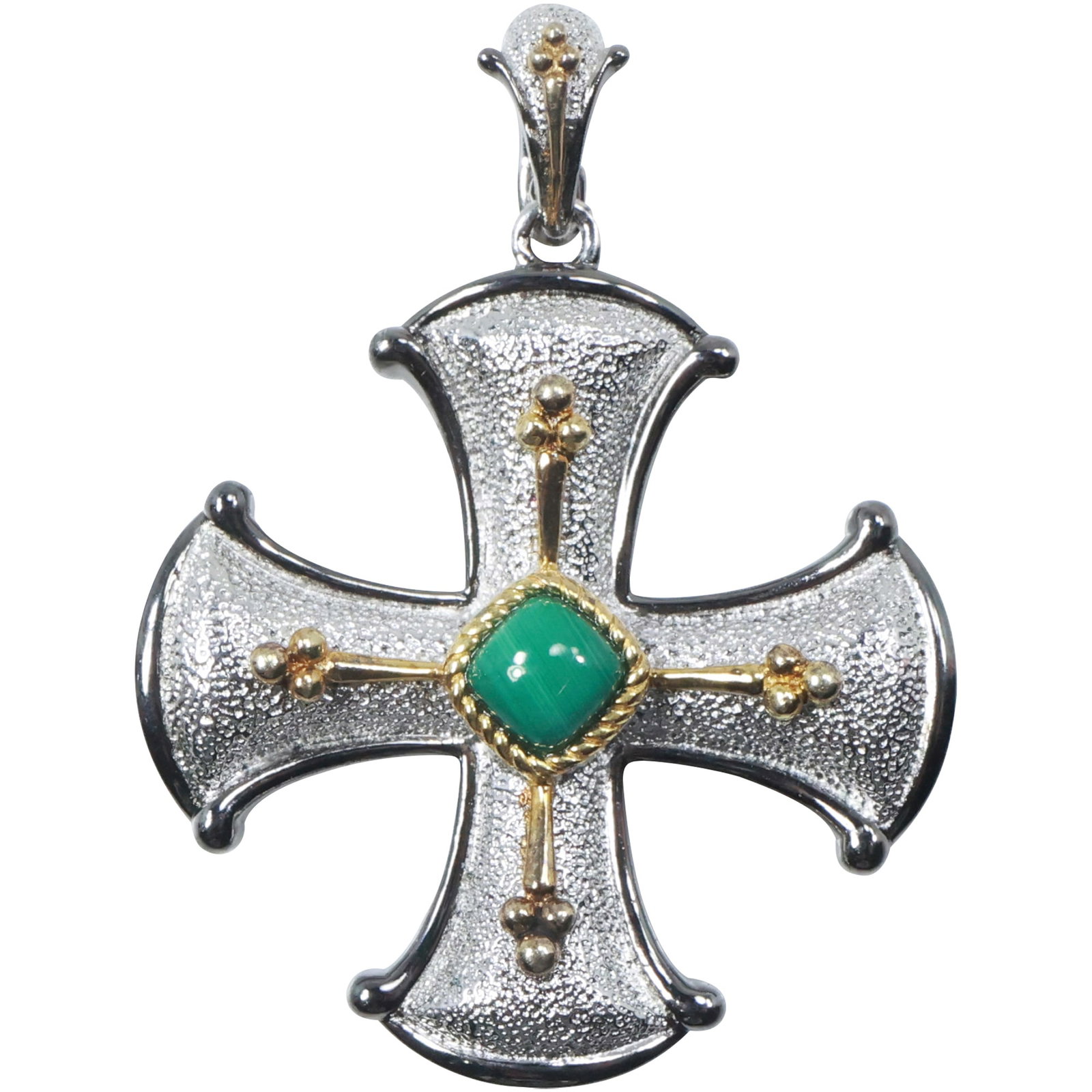 .925 Sterling Silver Cross Pendant with Green Stone 1 3/4 in. x 1 1/4 in. (1 of 9)