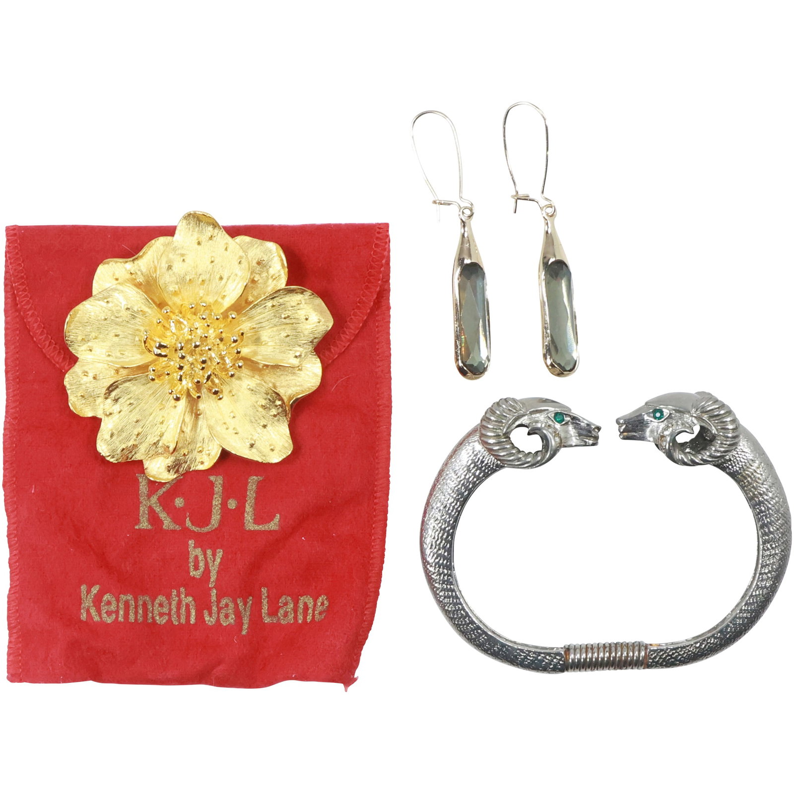 RLM Soho Gold Tone Hanging Pierced Earrings; KJL for Avon Silver Tone Ram's Head Cuff Bracelet; (1 of 20)