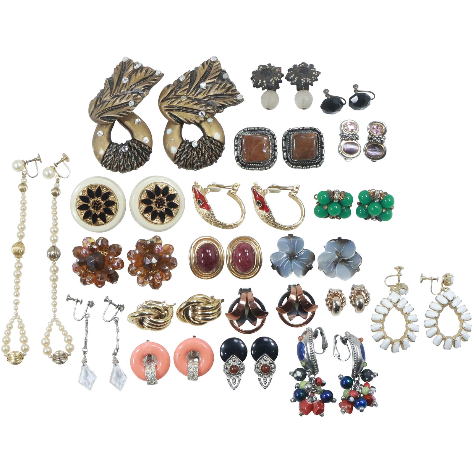 20 Assorted Pairs of Vintage Clip-on & Screw Back Earrings includes Jeff Lieb, Trifari, Carolee, (1 of 20)