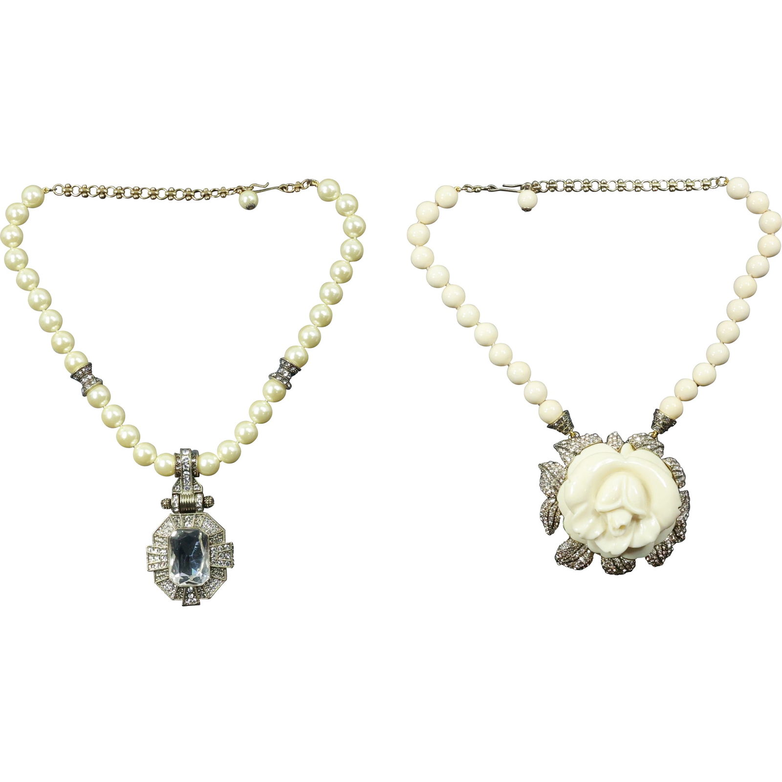 [2] Heidi Daus Faux Pearl & CZ Necklace 20 in.; Heidi Daus Large Rose Necklace Ivory Tone, 20 in. (1 of 20)
