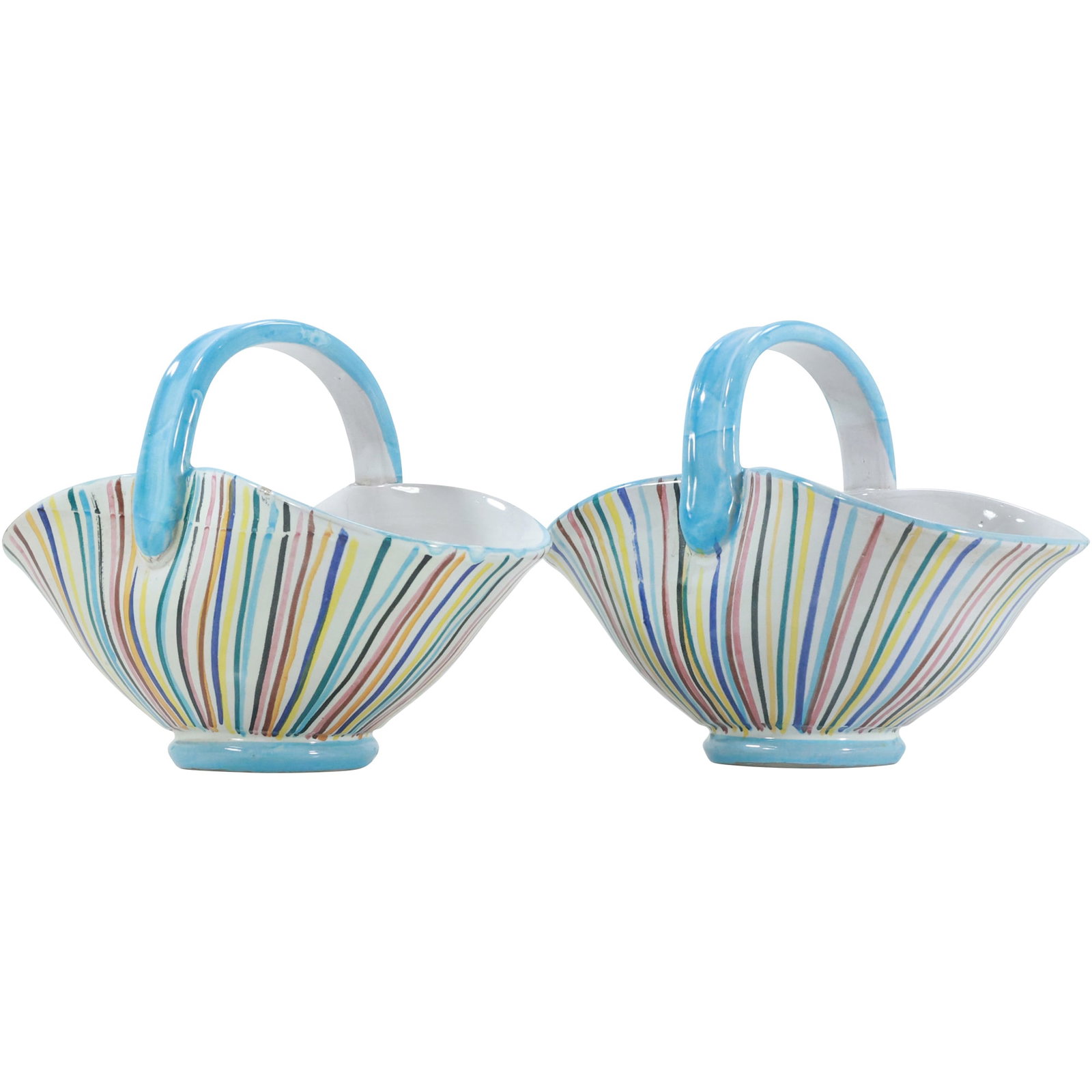 2 Italian Ceramic Mid-Century Modern Striped Baskets 6.25 in. x 7.75 in.: 2 Italian Ceramic Mid-Century Modern Striped Baskets 6.25 in. x 7.75 in. size: 6.25x7.75 shelf: A