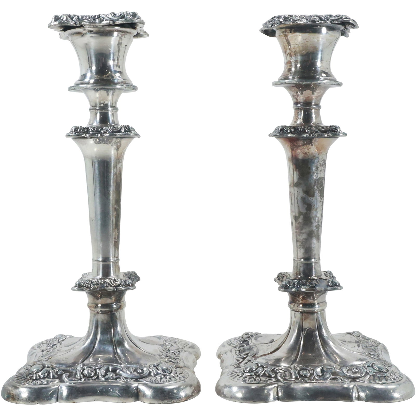 Pair Formal Regency Silver Plate Candlesticks by Webster & Sons, 8.75 in. height x 4.5 in. wide (1 of 14)