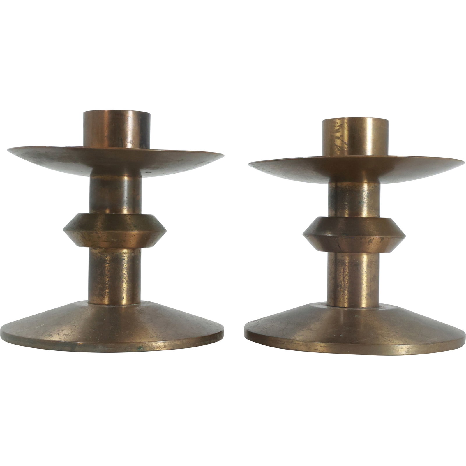 Pair Vintage Brass Stylish Mid-Century Modern Candlesticks in Original Patina (1 of 13)