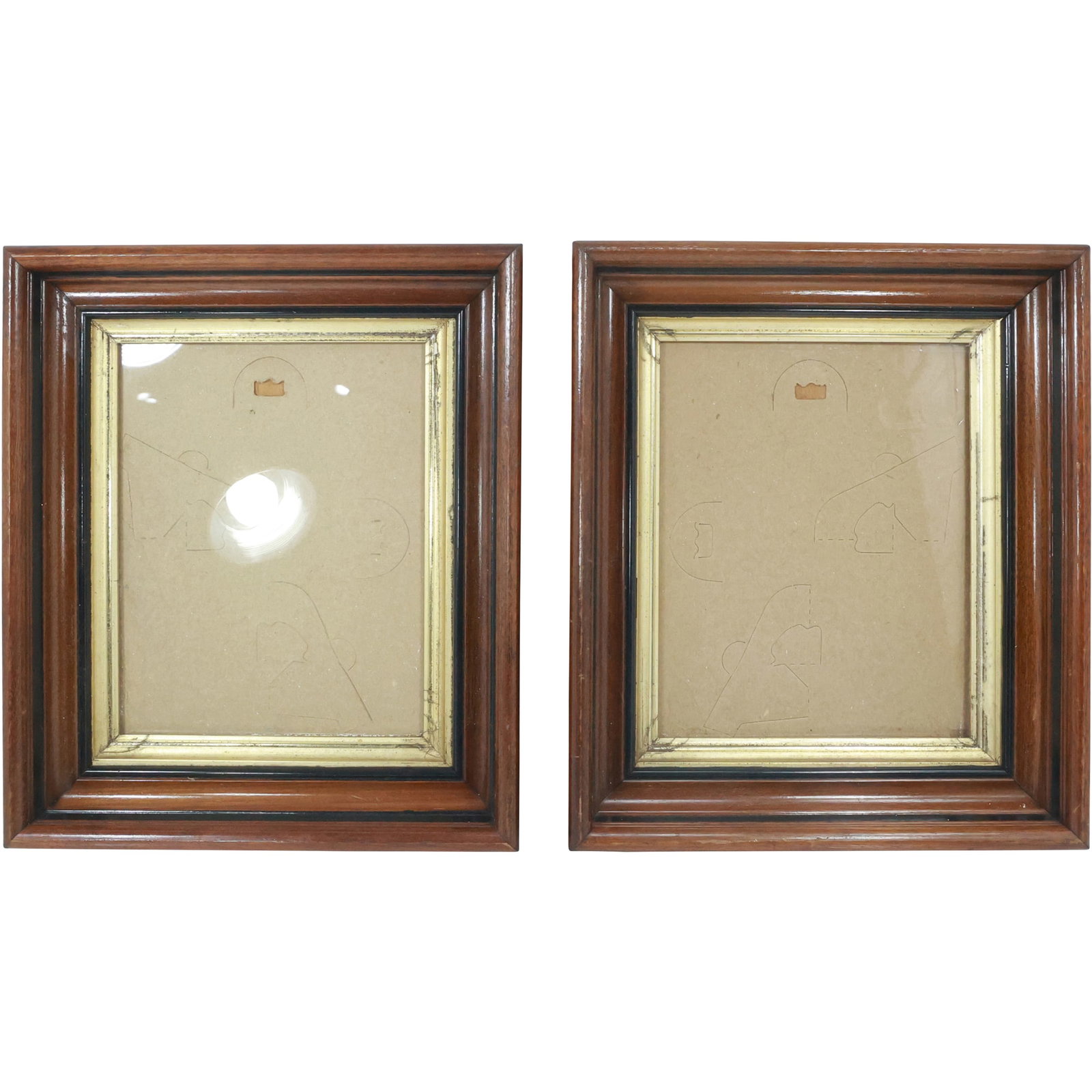 Antique Wooden Picture Frames (Pair) Deep Walnut Frames with Inner Lemon Gold Trim (1 of 14)