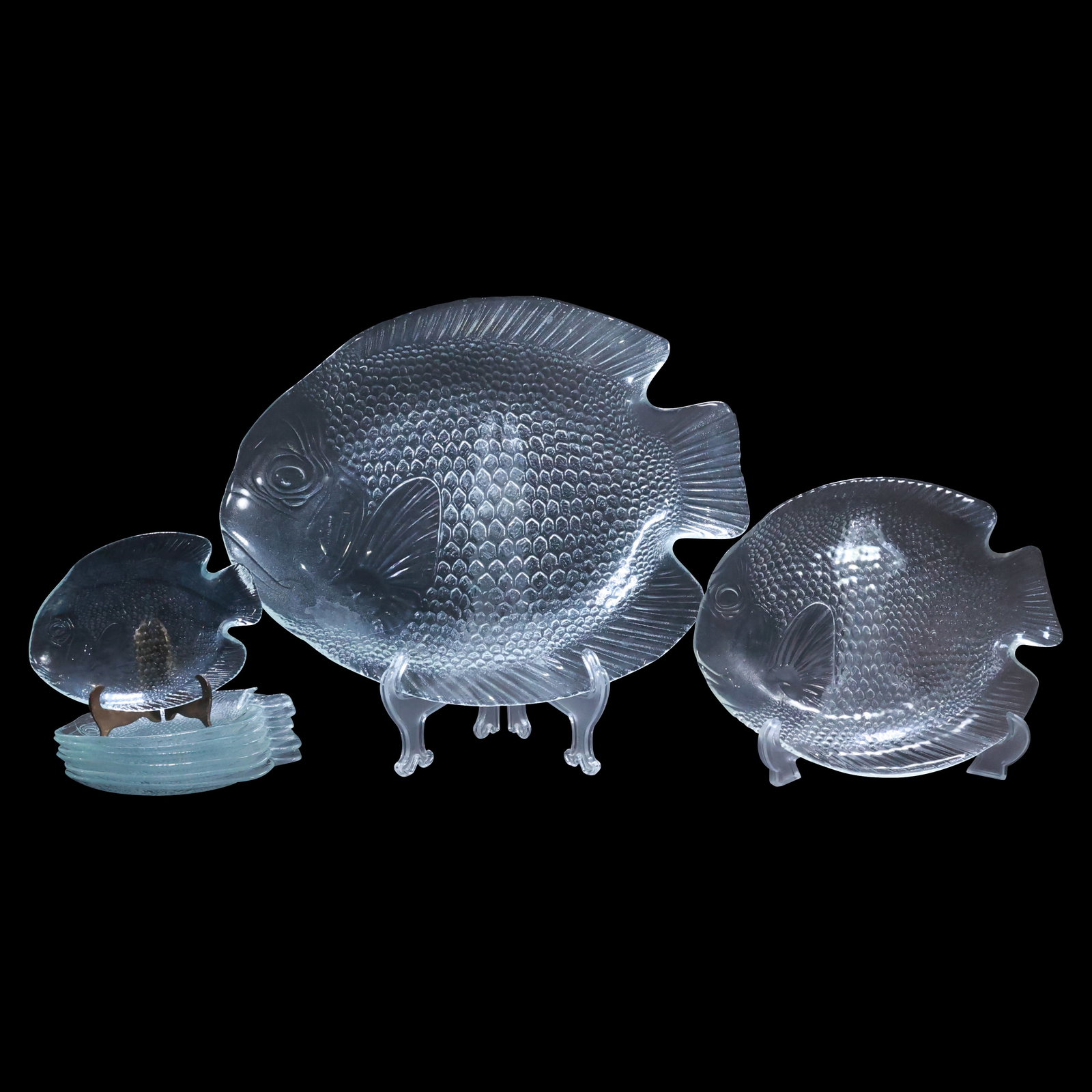 Vintage Arcoroc France Glass Fish Platter and Plates Set – Textured Glass Serving Set (1 of 20)