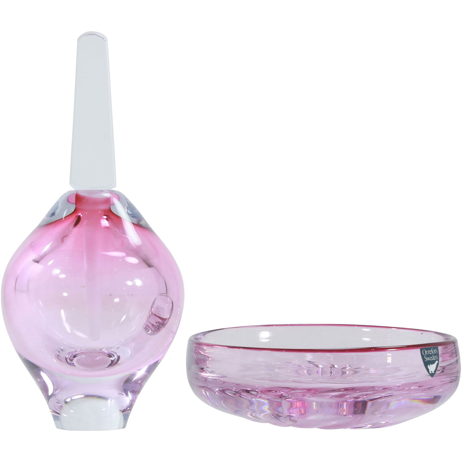 Mid-Century Orrefors Sweden Pink Art Glass Bowl & Matching Perfume Bottle Set (1 of 20)