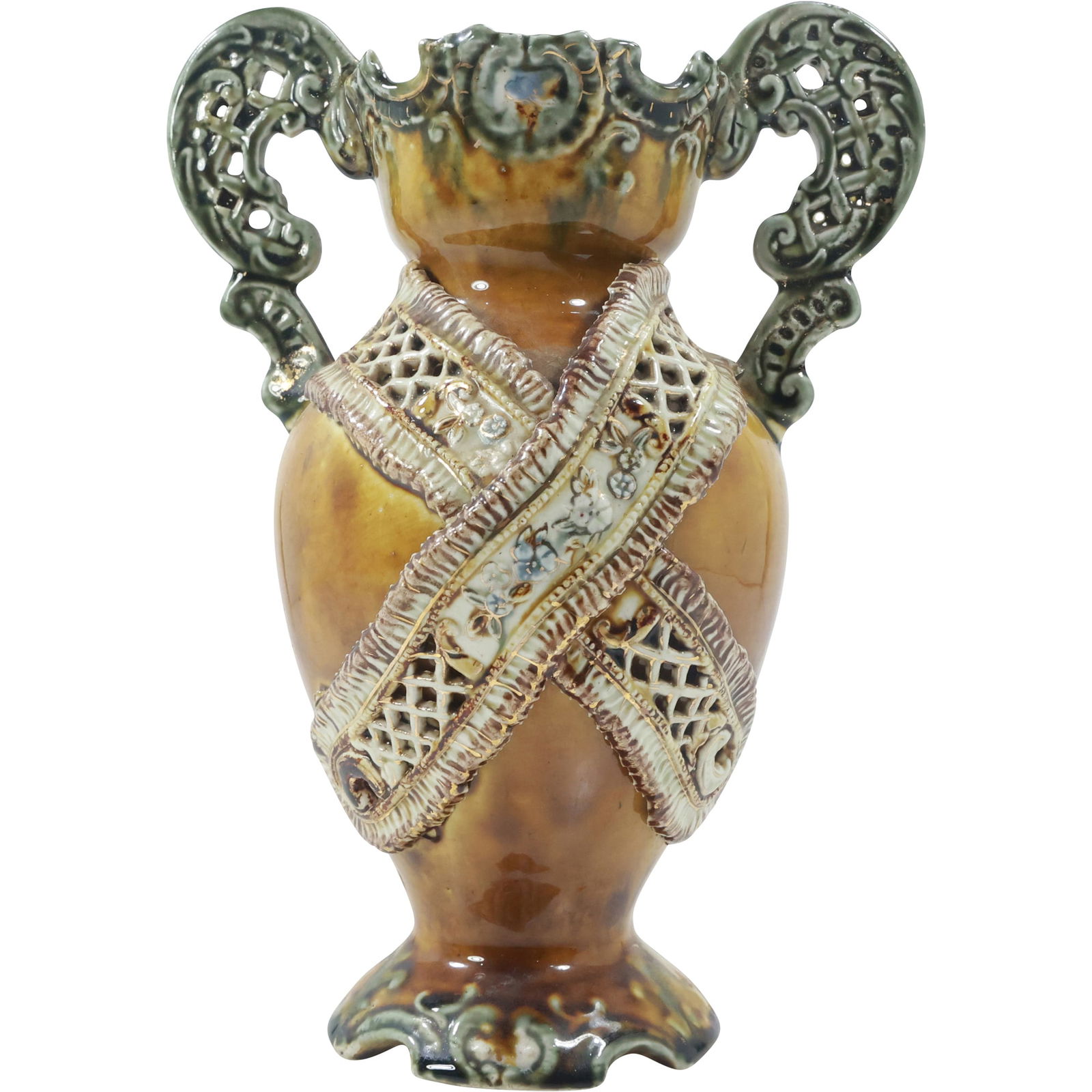 Circa 1910 Antique English Glazed Pottery Majolica Relief Vase 10.25 in. height x 7.25 in. wide (1 of 19)