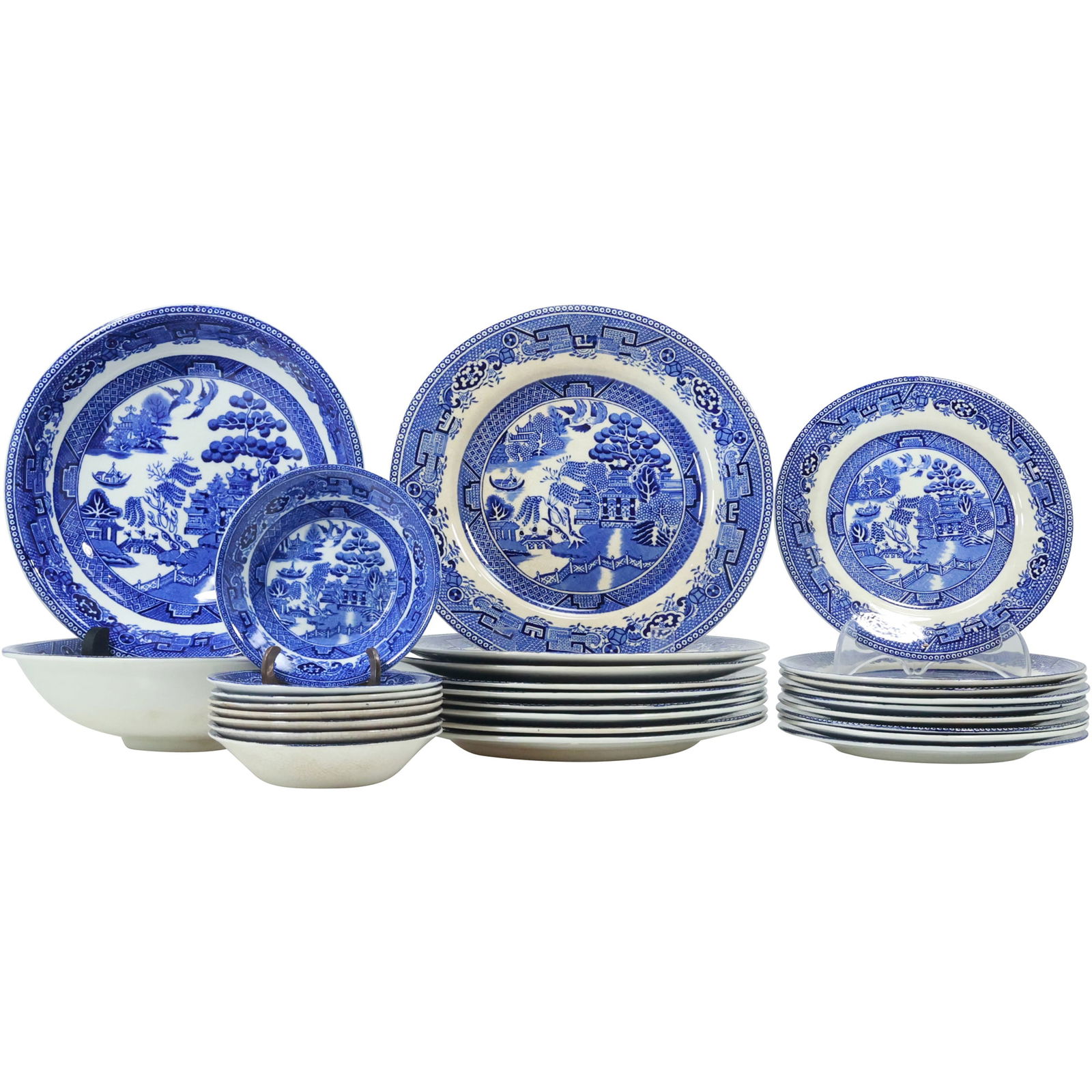 Antique Wedgwood England Blue & White Chinoiserie Willow Pattern Dinnerware Set (1 of 20)