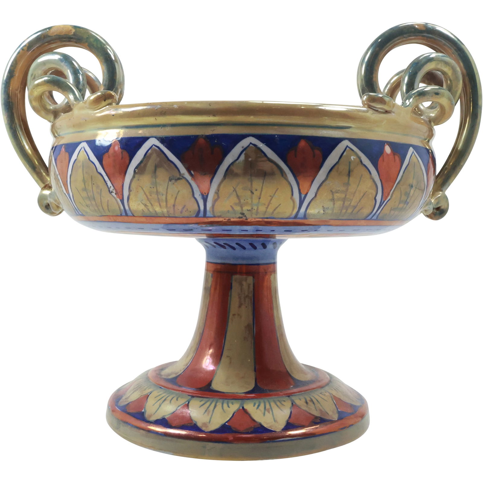 Mid-Century Modern Italian Earthenware Pedestal Bowl with Hand-Painted Winged Griffin Motif (1 of 19)
