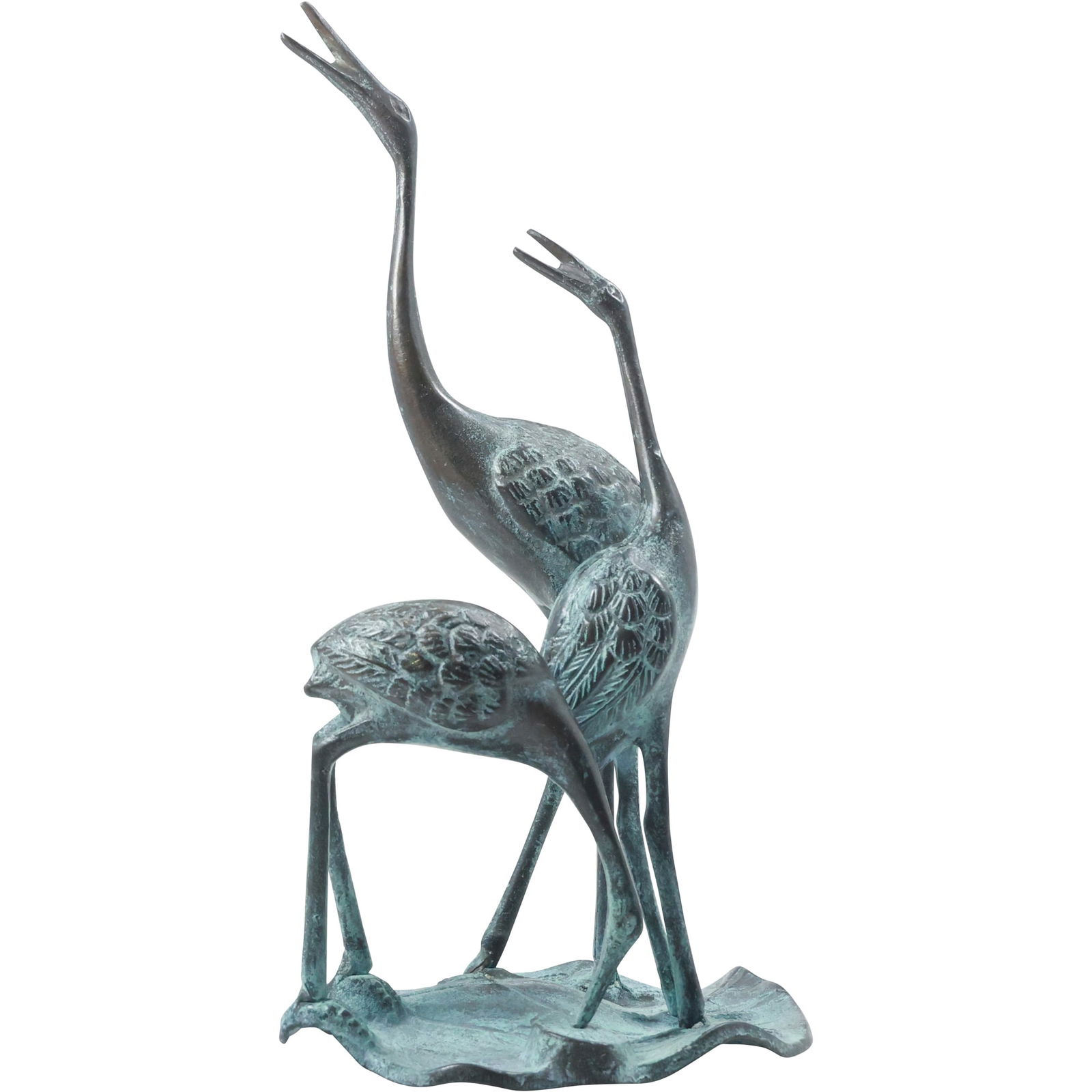 Vintage Cast Bronze Cranes Sculpture with Lily Pad Base - Asian Fine Art (1 of 16)