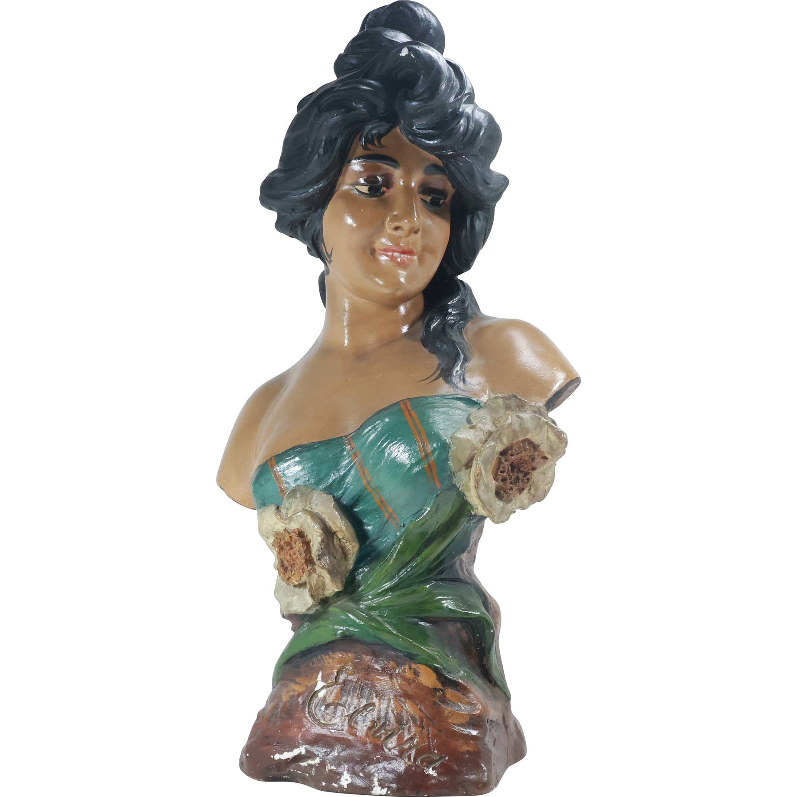 Large Painted Bust of a Gypsy Woman in Hard Plaster Composition 27 inches height (1 of 20)