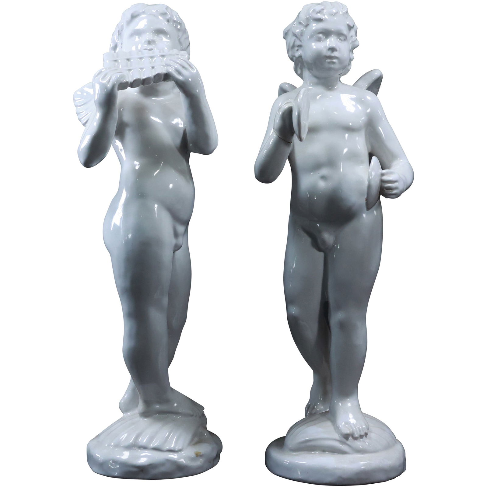 2 Large Italian White Ceramic Winged Cherub Musicians 14 inches height x 5.5 in. wide (1 of 20)